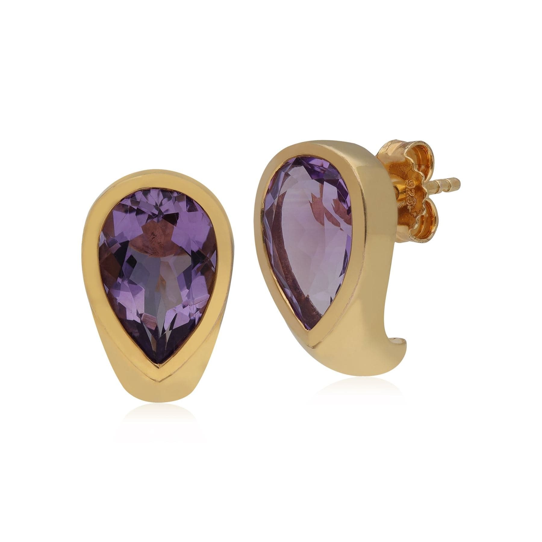Kosmos Amethyst Earrings in Yellow Gold Plated Sterling Silver - Gemondo