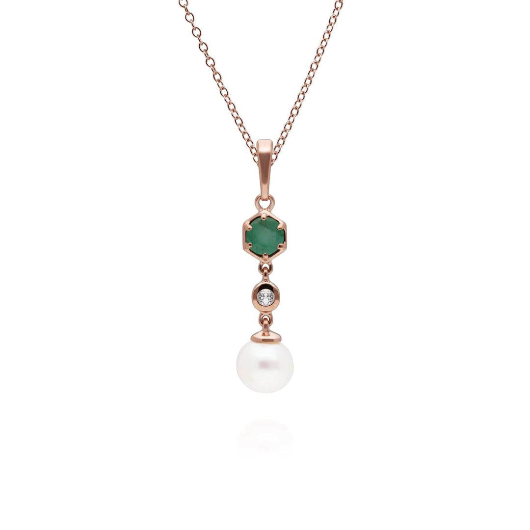 270P030303925 Modern Pearl, Emerald & Topaz Drop Pendant in Rose Gold Plated Silver 1