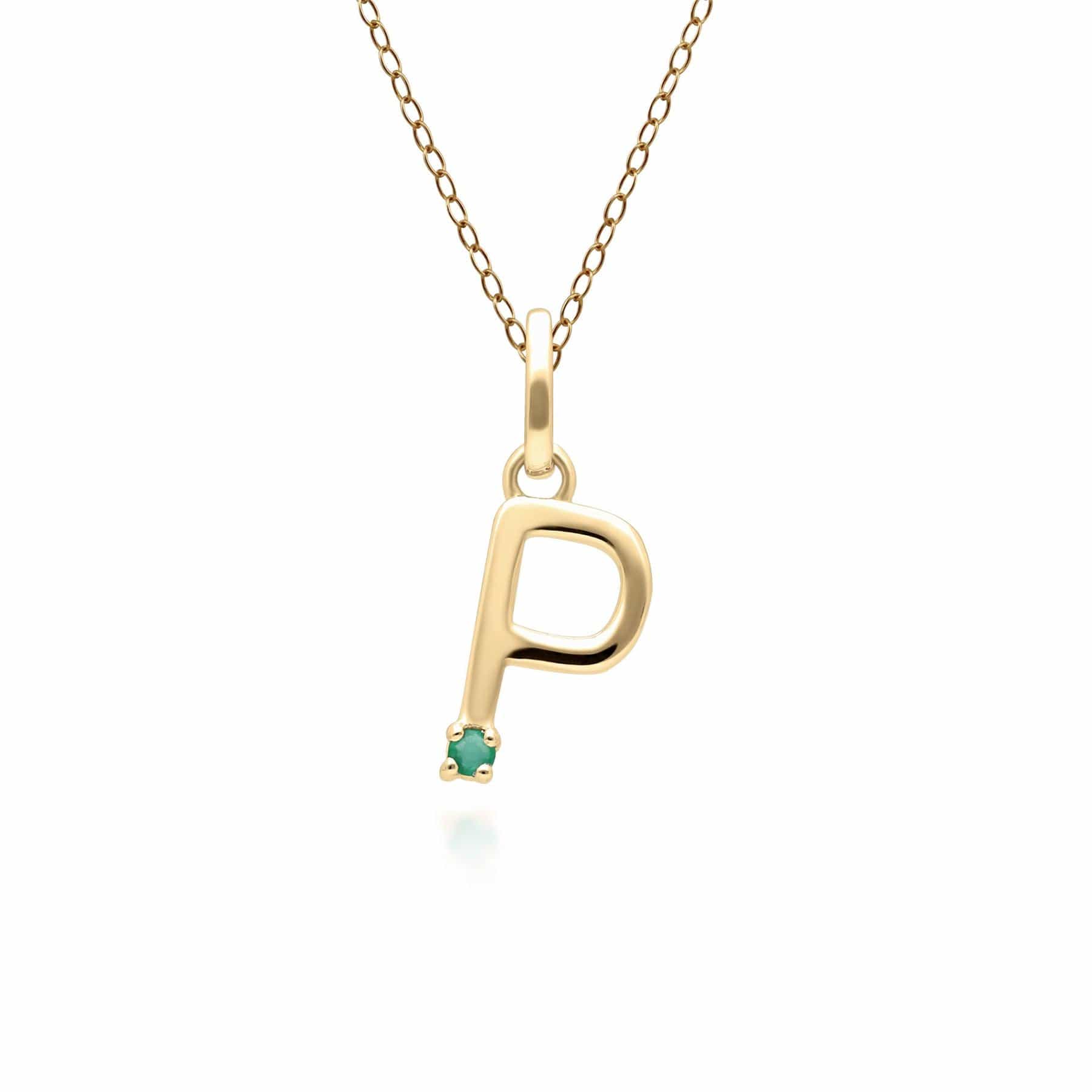 Initial Emerald Letter Necklace In 9ct Yellow Gold - Gemondo