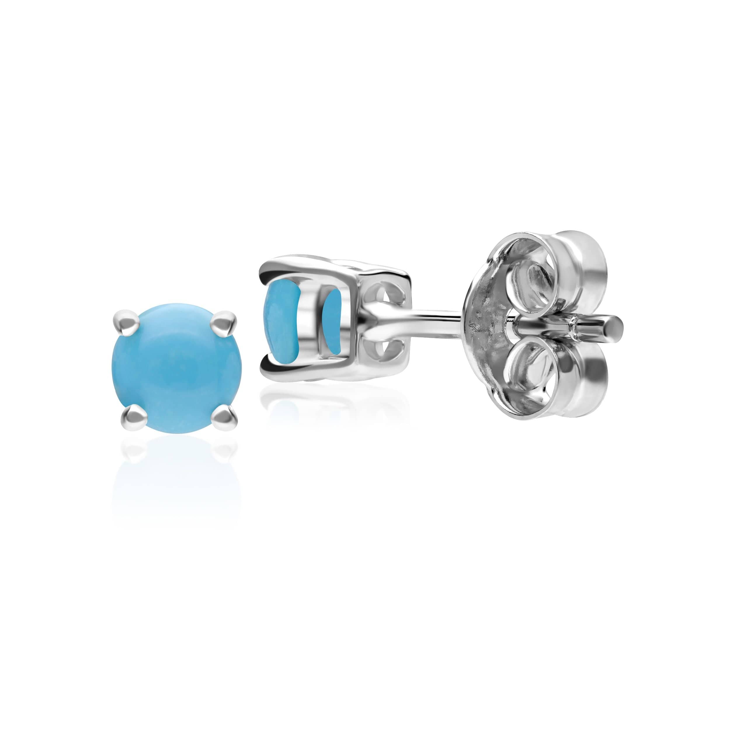 Classic Round Turquoise Claw Set Stud Earrings in 9ct White Gold