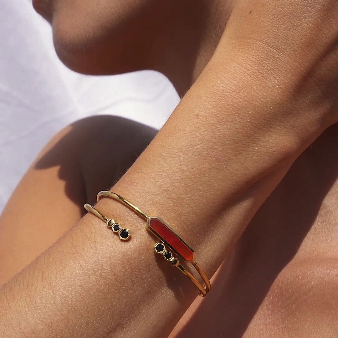 Geometric Black Onyx Open Bangle in Gold Plated Silver - Gemondo