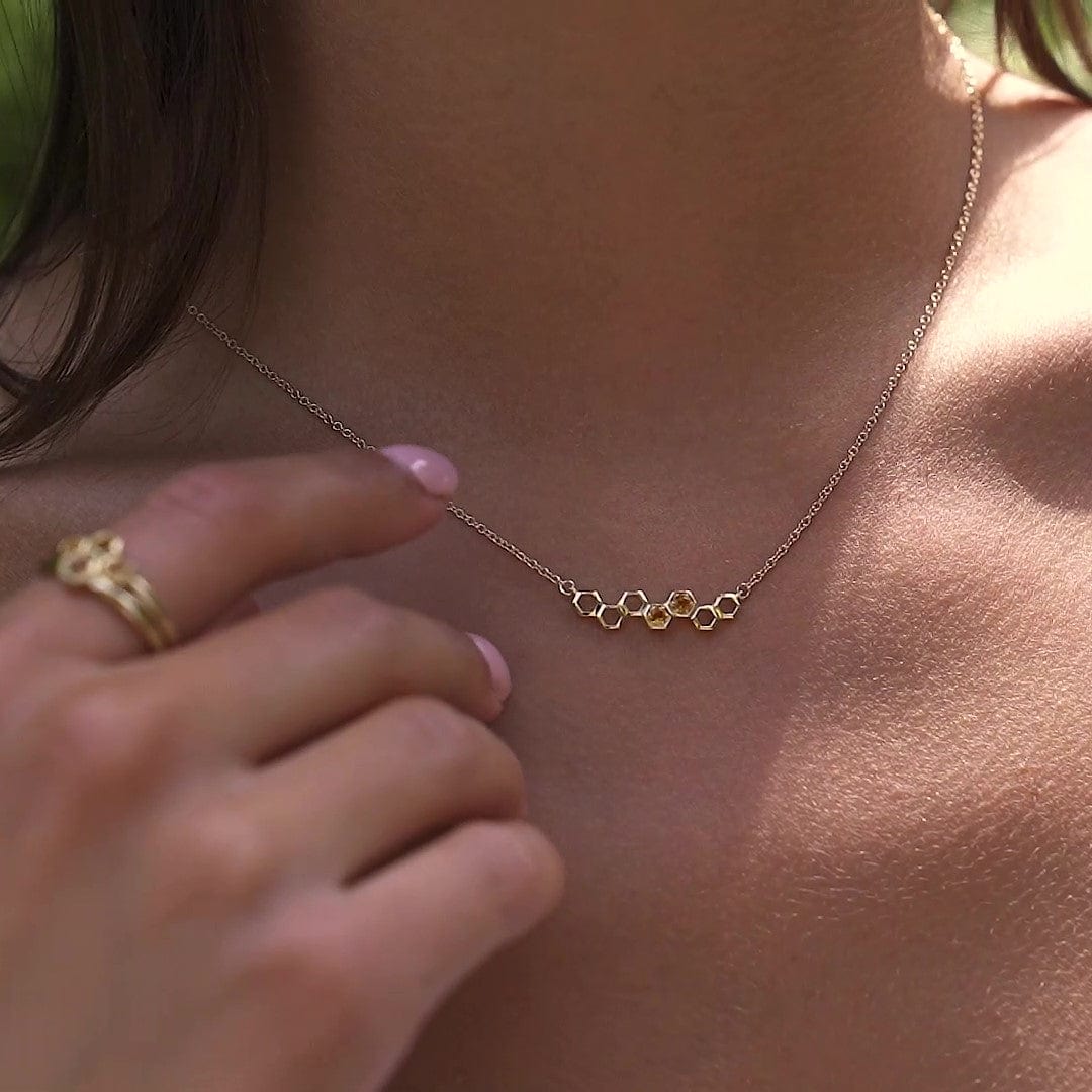 Honeycomb Inspired Citrine Link Necklace in 9ct Yellow Gold - Gemondo