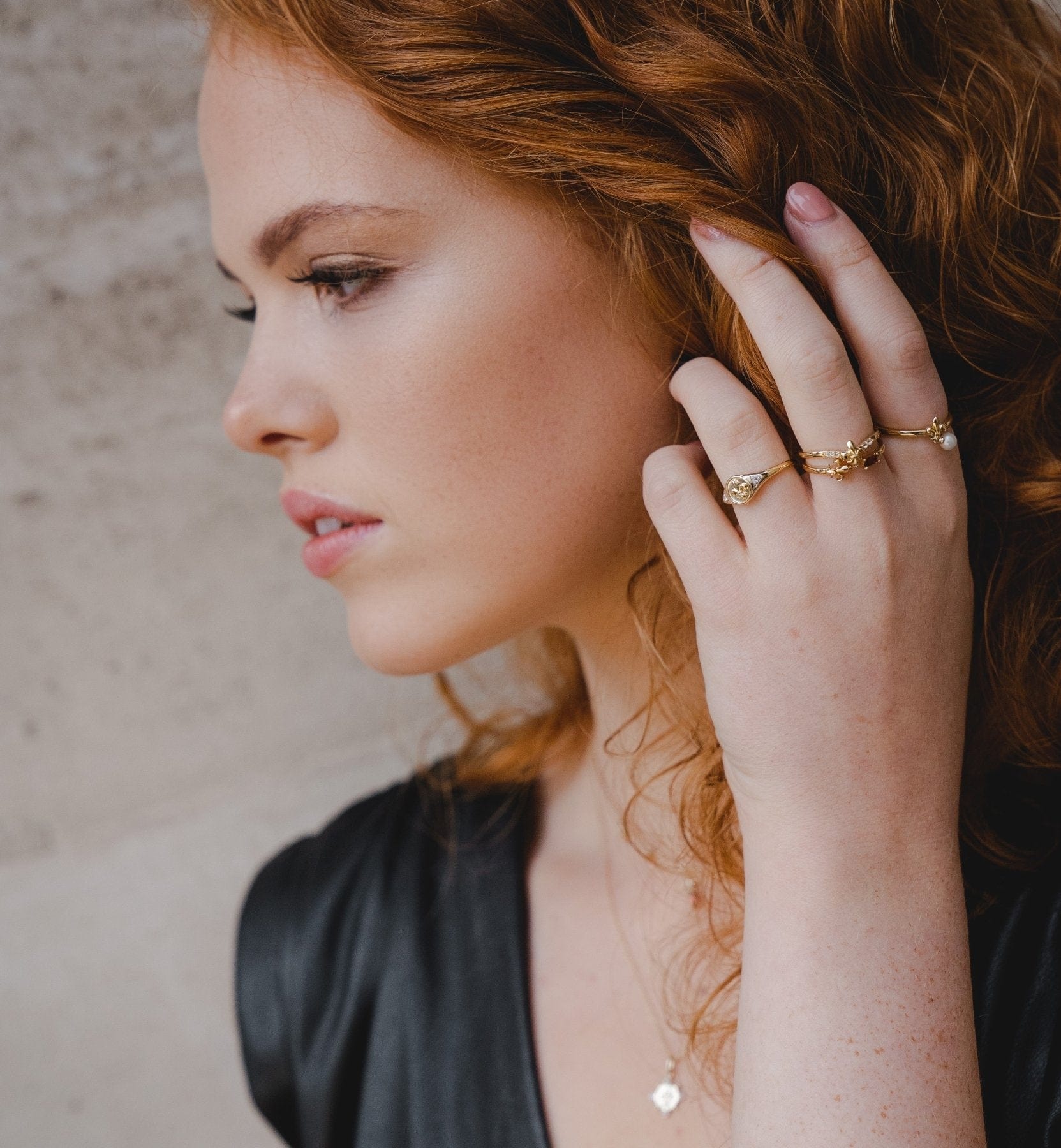 ECFEW™ 'The Liberator' Pearl Fleur De Lis Ring Collection- on model