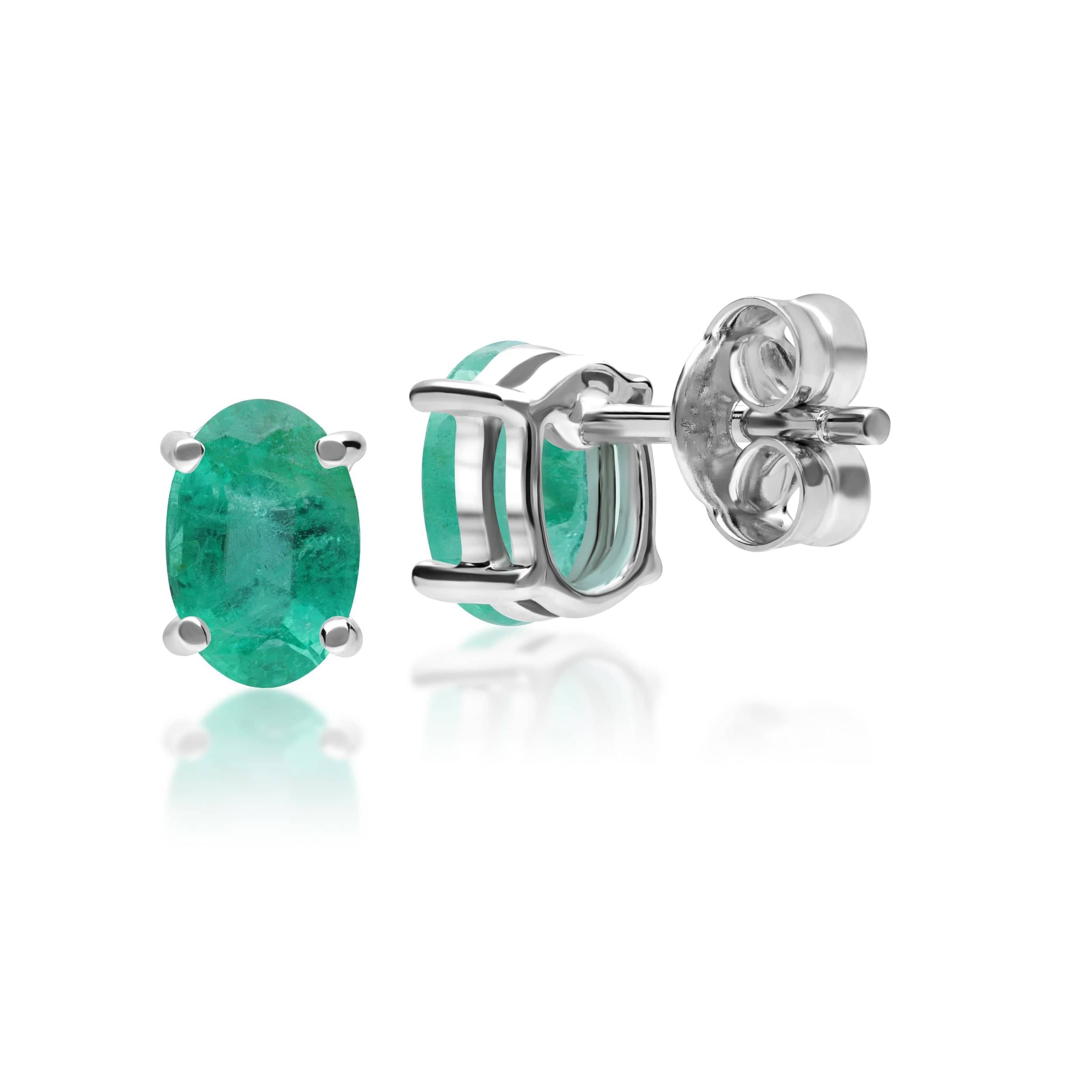 Classic Oval Emerald Stud Earrings in 9ct White Gold - Gemondo