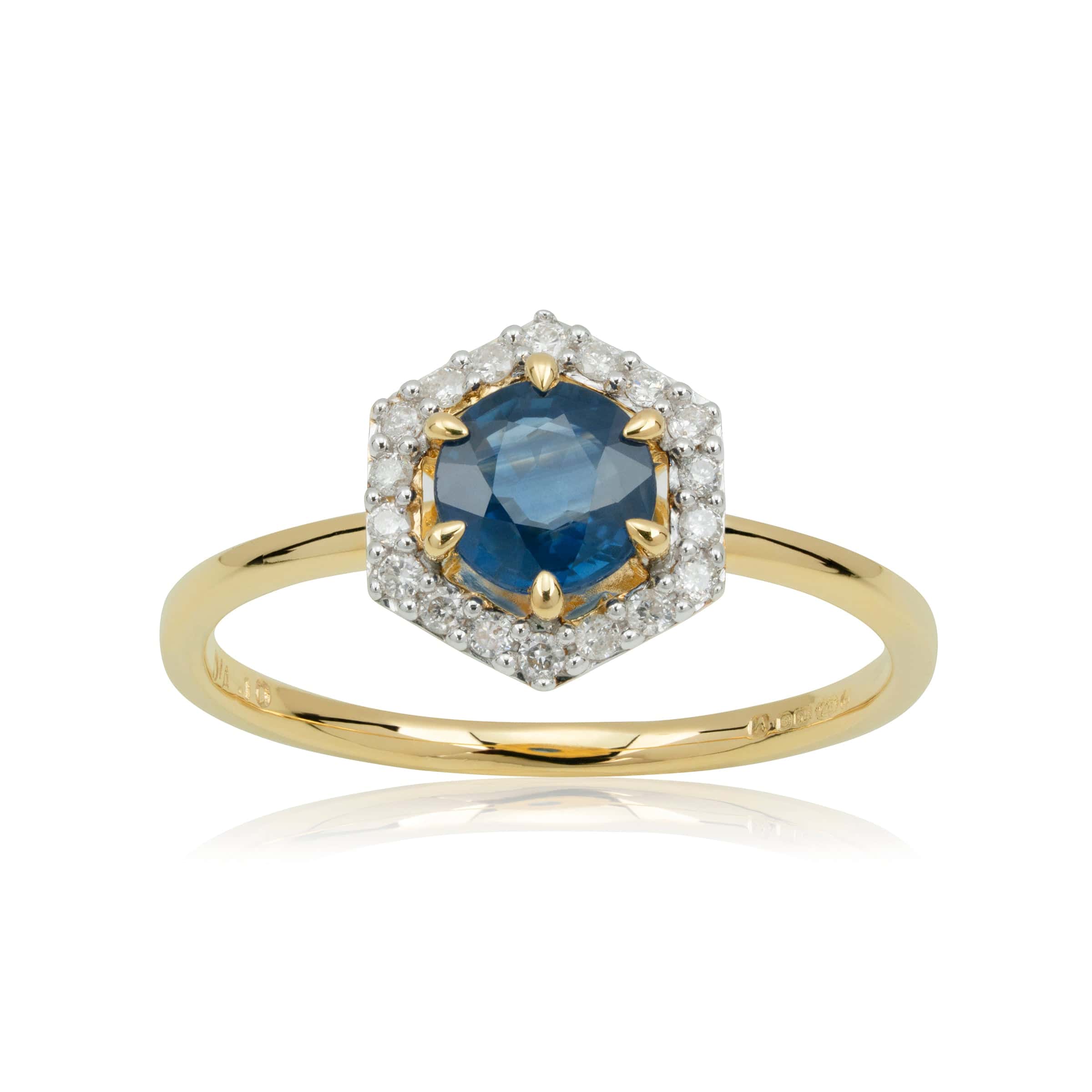 Sapphire & diamond halo engagement ring in 18ct yellow gold 1