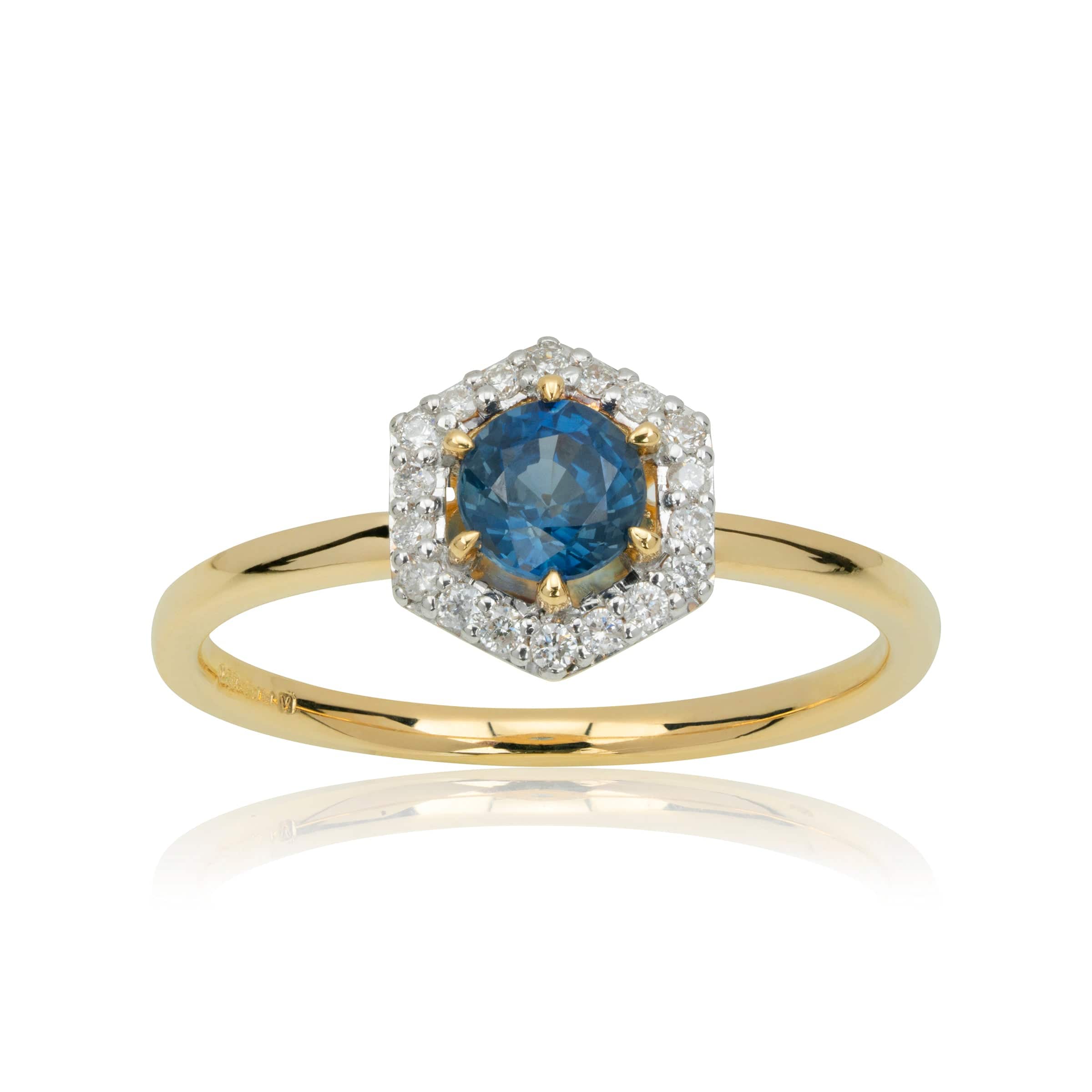 9ct Yellow Gold 0.448ct Sapphire & Diamond Halo Engagement Ring - Gemondo
