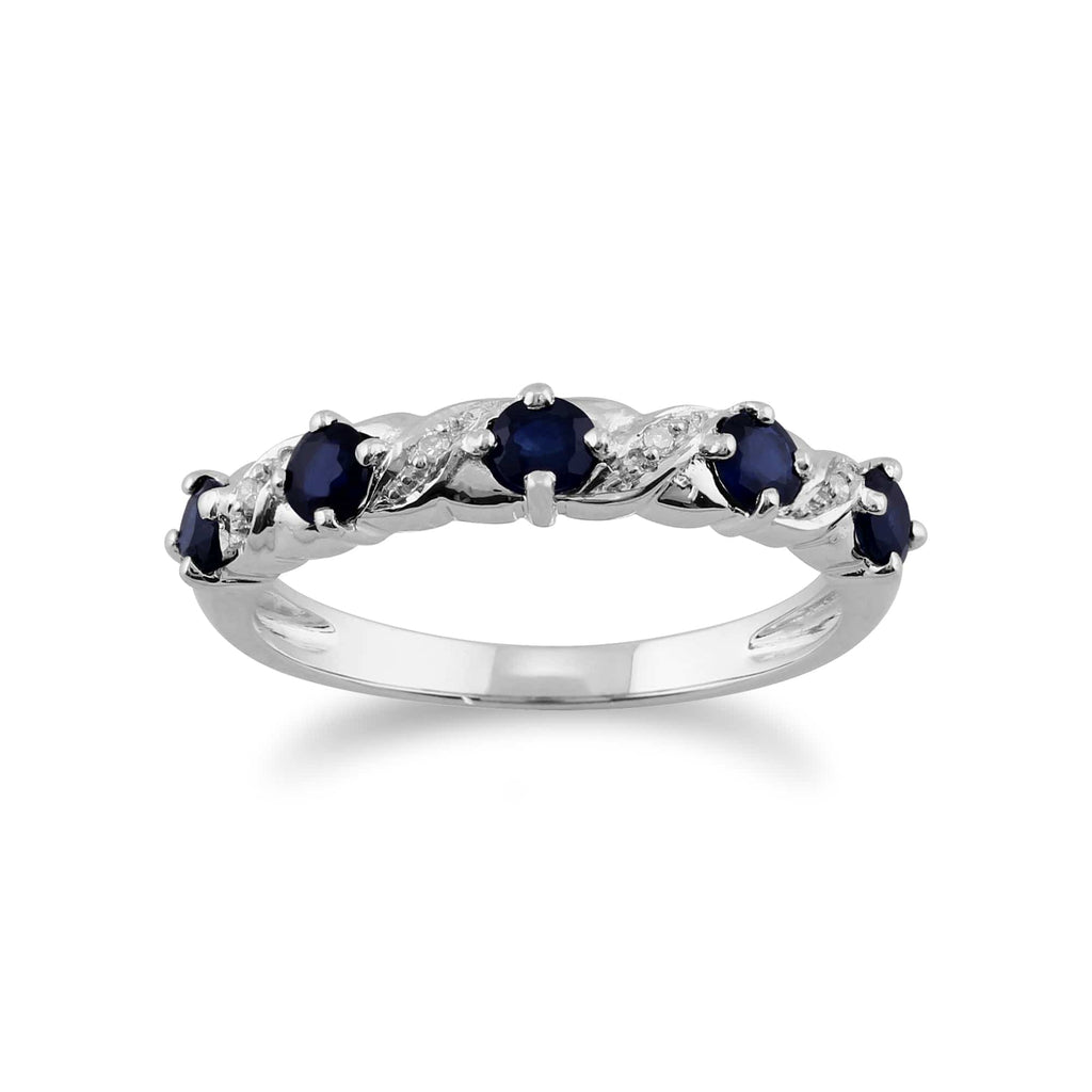 Art Nouveau Style Sapphire & Diamond Half Eternity Ring 9ct White Gold