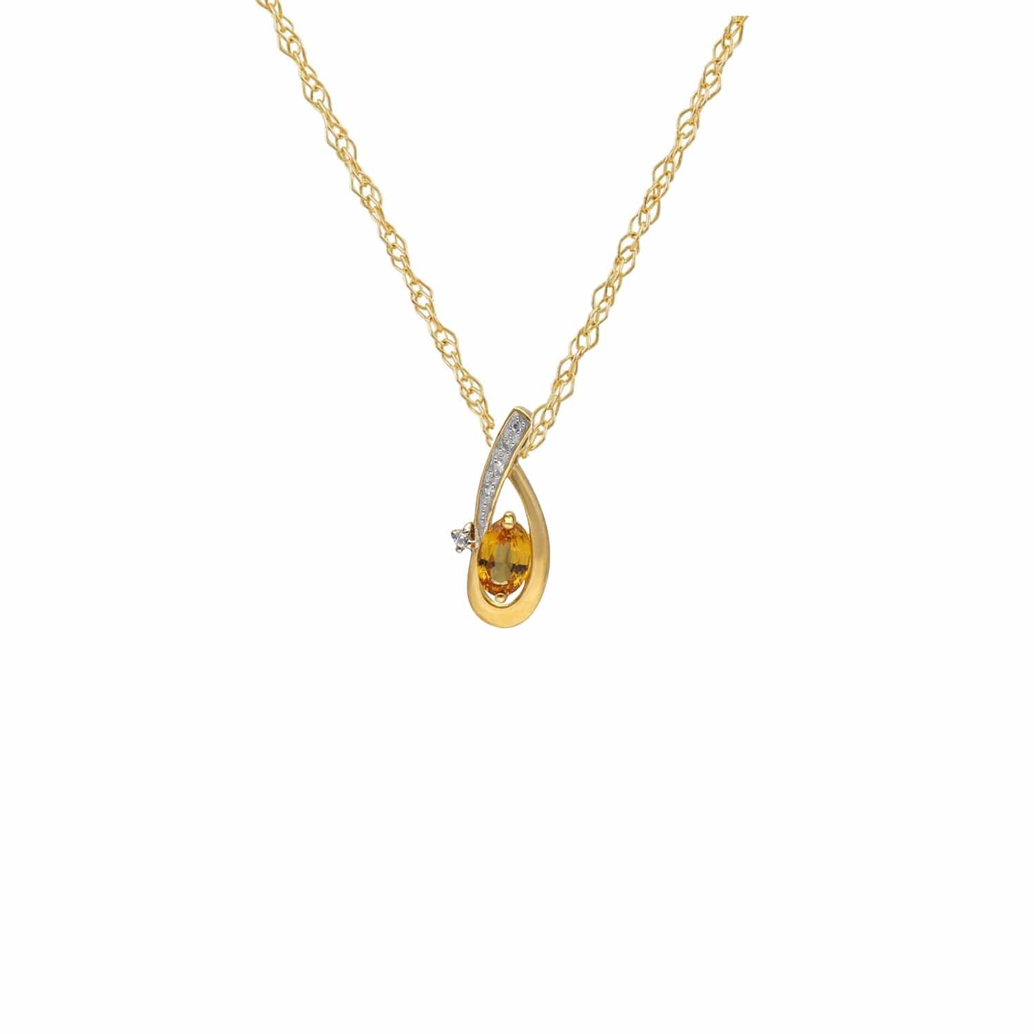 Kosmos Oval Yellow Sapphire and Clear Topaz Pendant in 9ct Yellow Gold - Gemondo