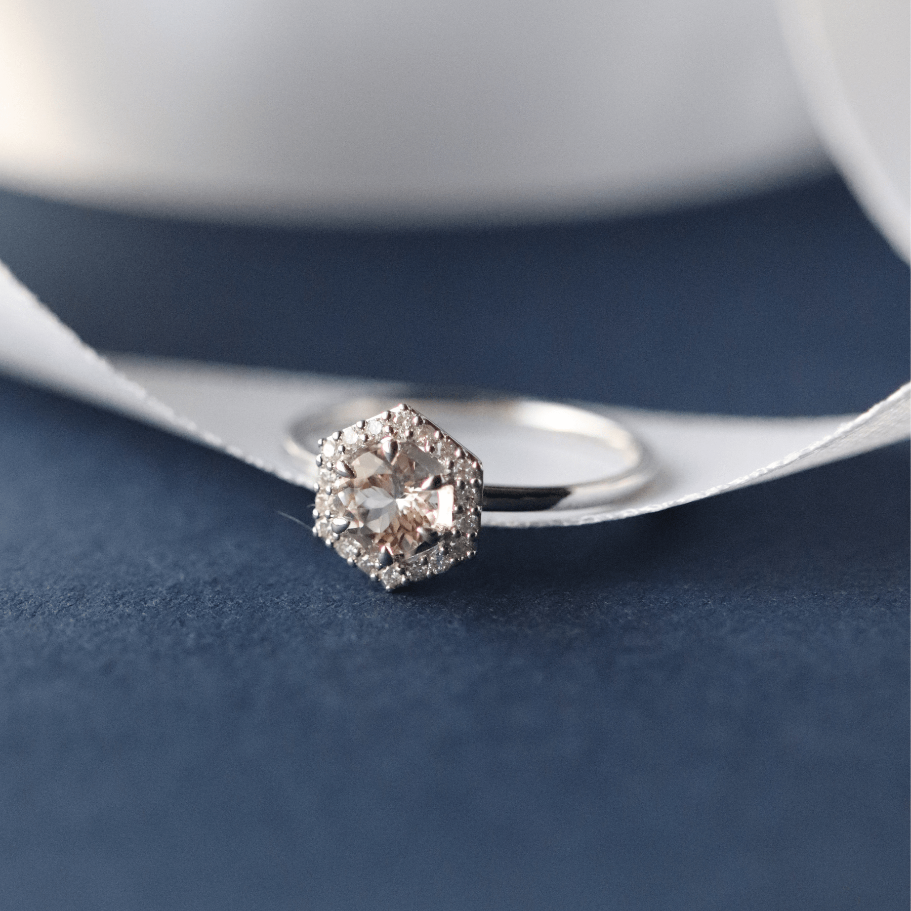 9ct White Gold 0.378ct Morganite & Diamond Halo Engagement Ring 1