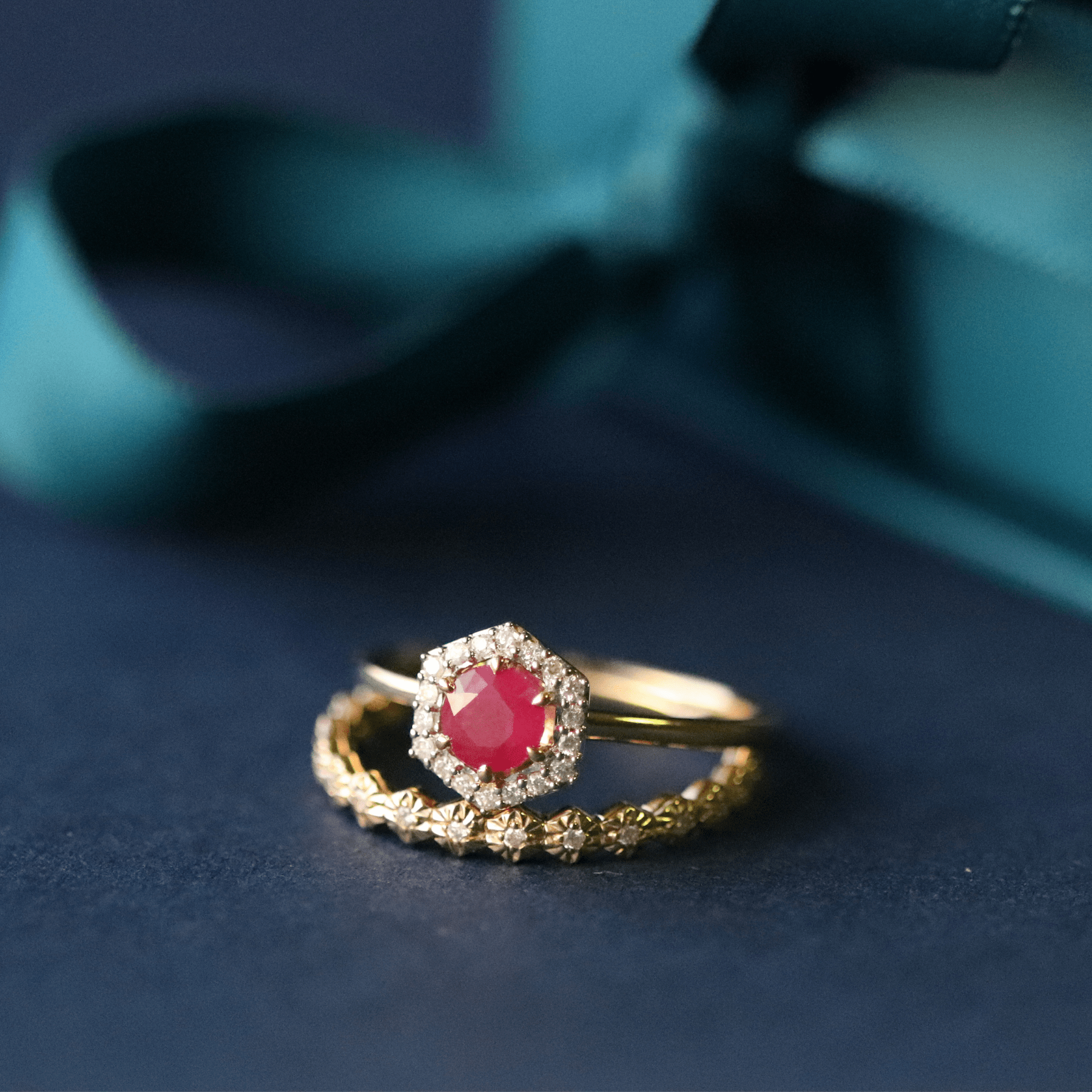 Ruby & Diamond Halo Engagement Ring Stack
