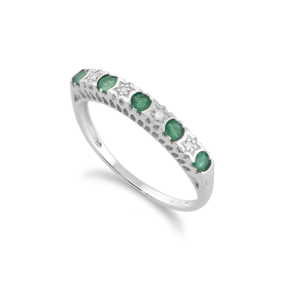 181R3122059 Classic Round Emerald & Diamond Half Eternity Band in 9ct White Gold 1