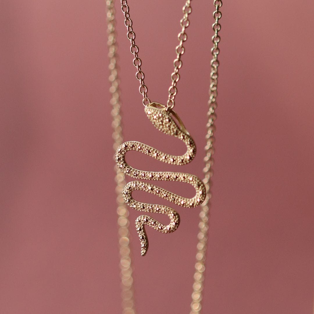 Art Nouveau Marcasite Snake Wrap Necklace in 18ct Gold Plated Silver - Gemondo