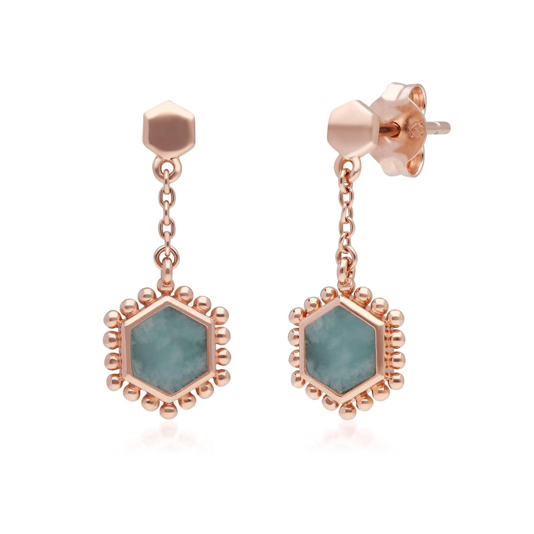 271E020605925 Amazonite Flat Slice Hex Drop Earrings in Rose Gold Plated Silver 1