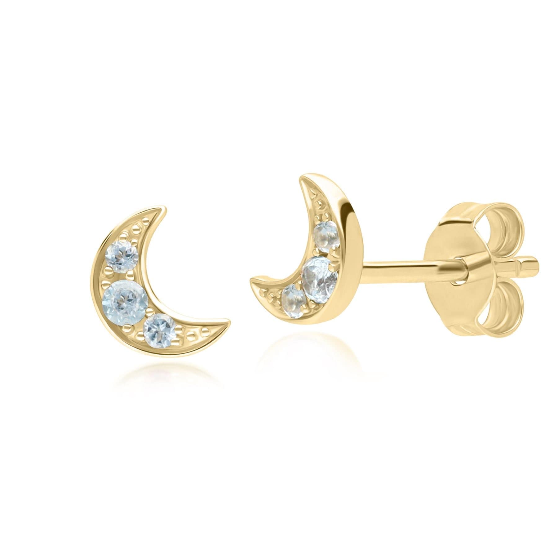 Night Sky Topaz Moon Stud Earrings in 9ct Yellow Gold - Gemondo