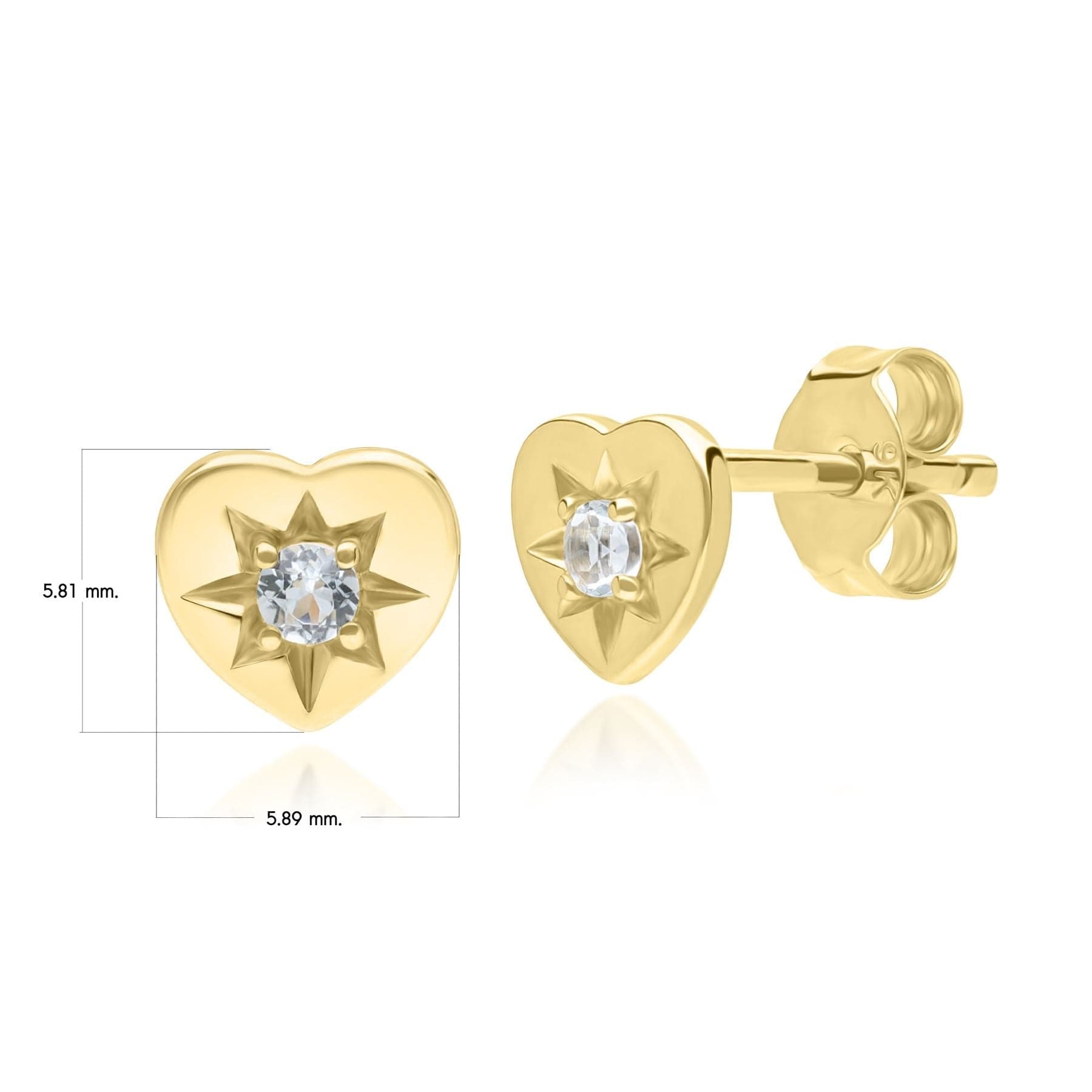 135E1820029 ECFEW™ 'The Liberator' Blue Topaz Heart Stud Earrings in 9ct Yellow Gold Dimensions
