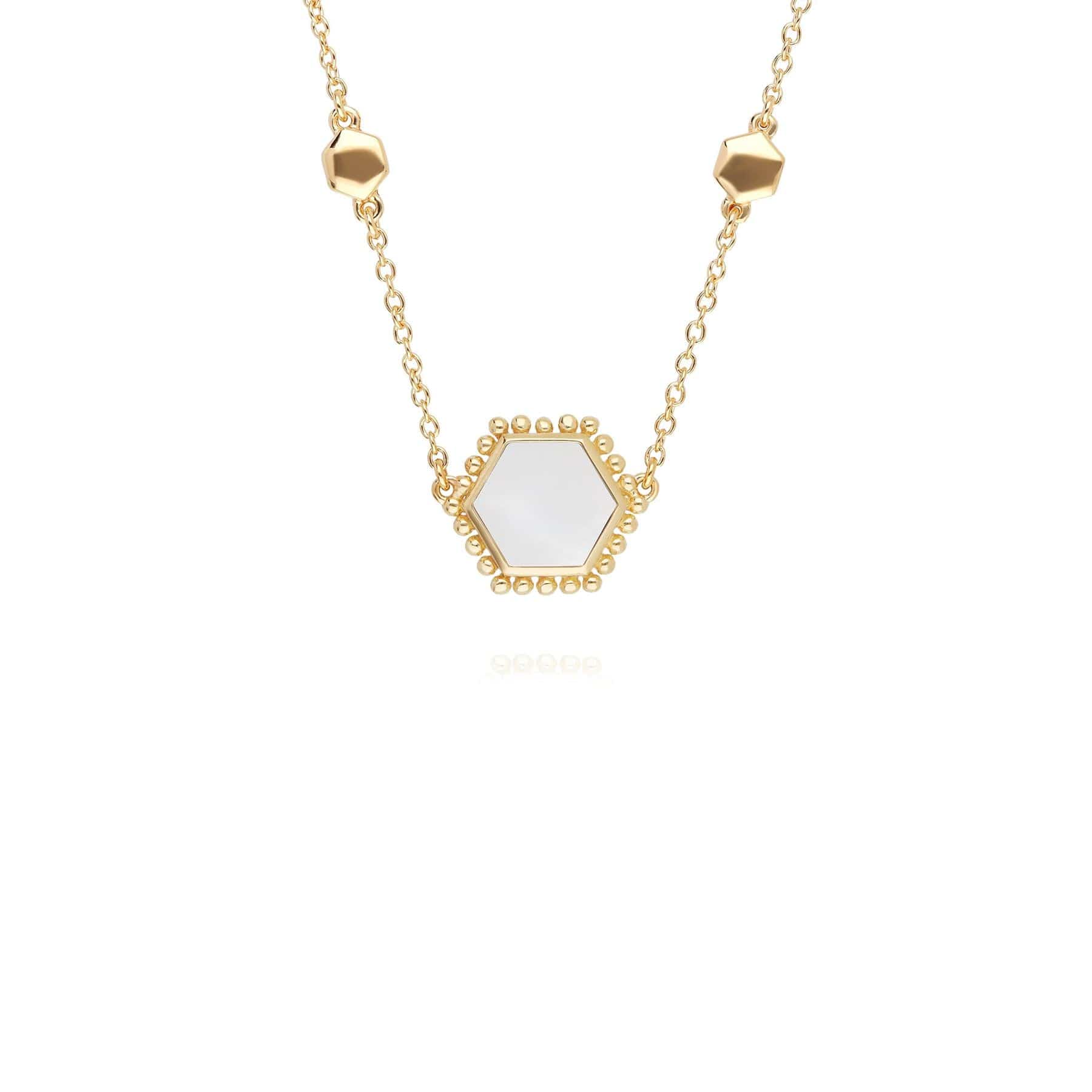 Mother of Pearl Flat Slice Hex Necklace in Gold Plated Silver - Gemondo