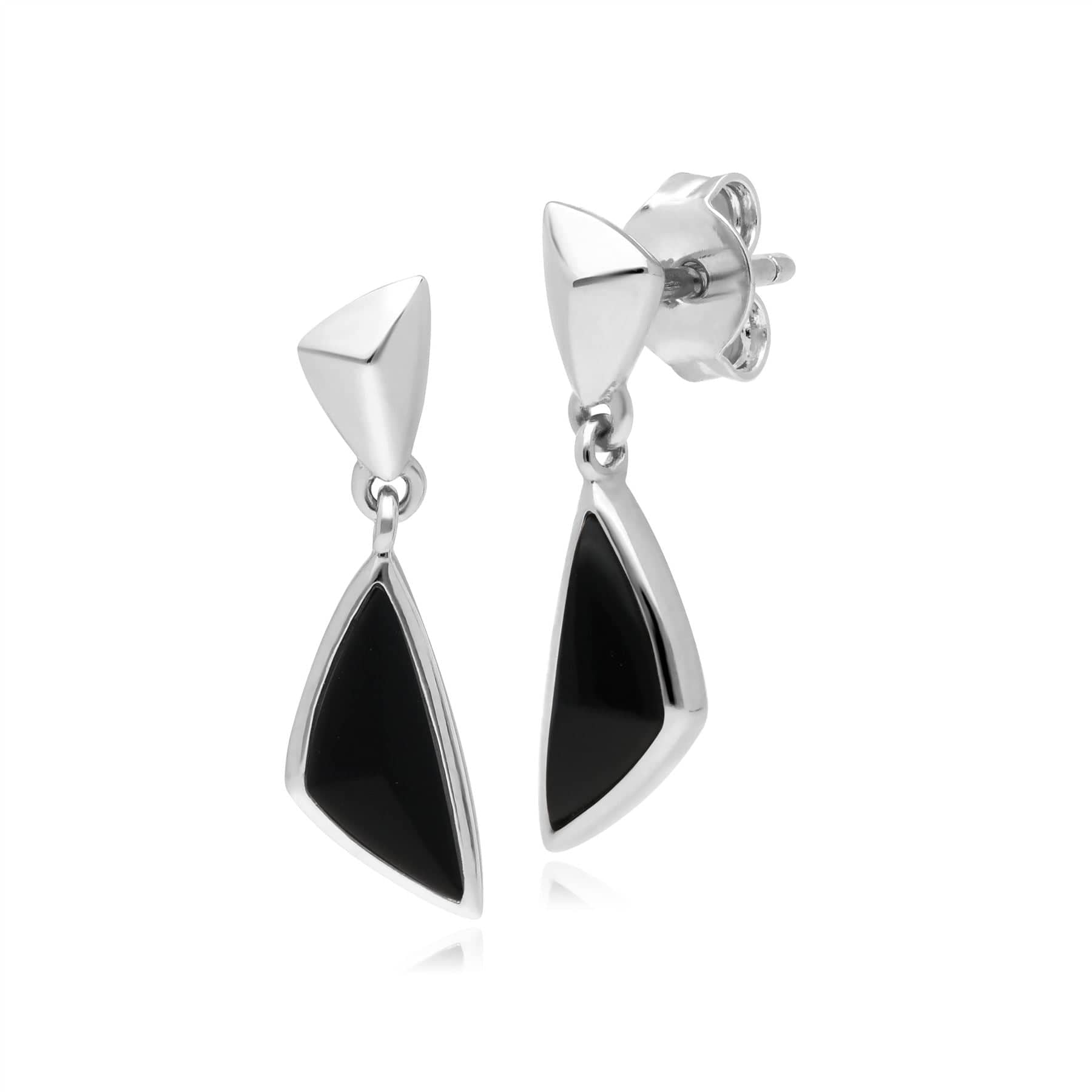 Micro Statement Black Onyx Drop Earrings in 925 Sterling Silver