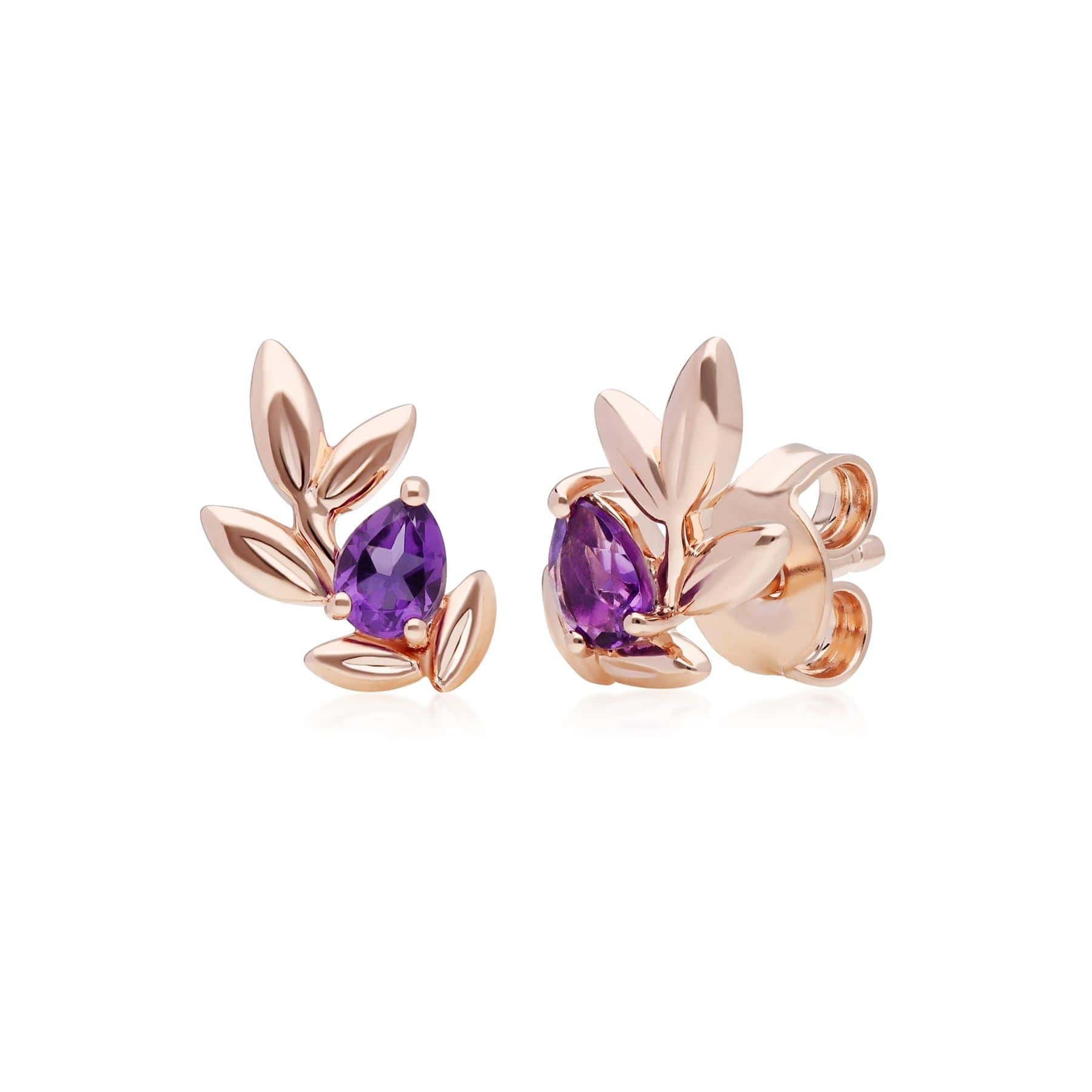 135E1642019 O Leaf Amethyst Stud Earrings in 9ct Rose Gold 1