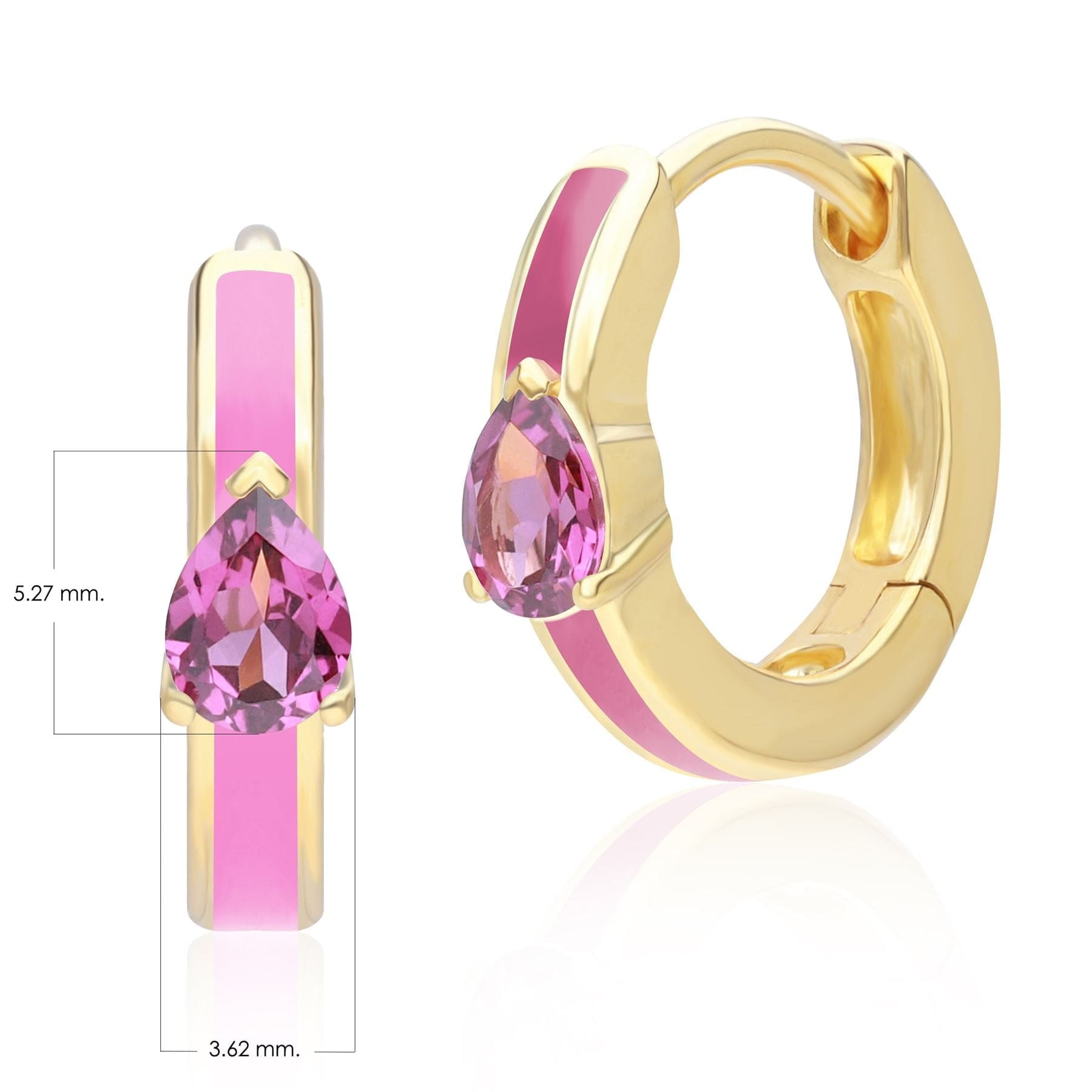 Siberian Waltz Pink Enamel & Rhodolite Hoop Earrings in Gold Plated Silver - Gemondo