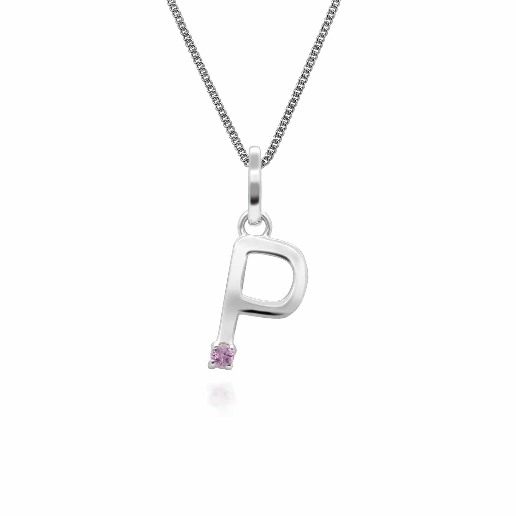 Initial Pink Sapphire Letter Charm Necklace in 9ct White Gold - Gemondo
