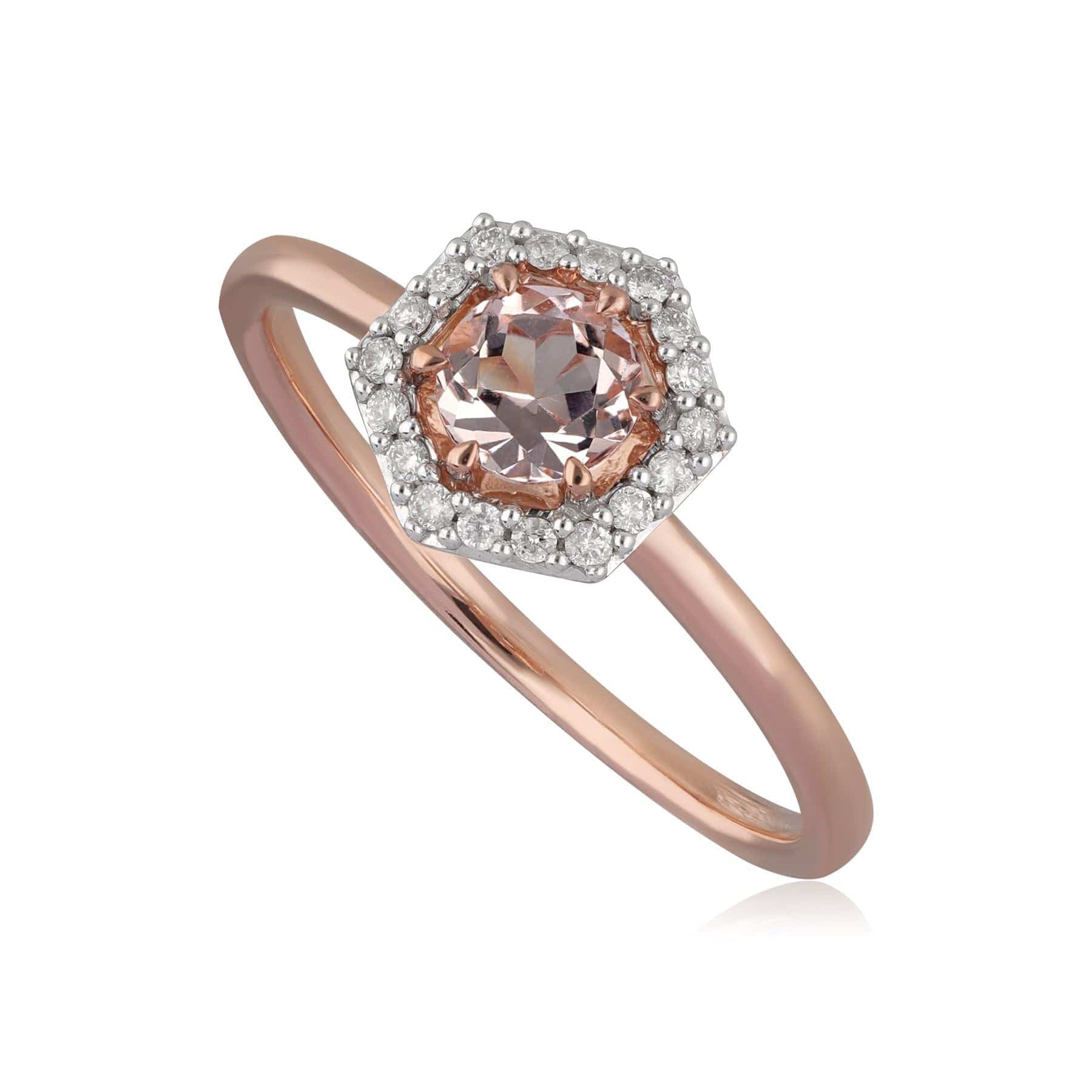 133R9547019 9ct Rose Gold 0.378ct Morganite & Diamond Halo Engagement Ring 1
