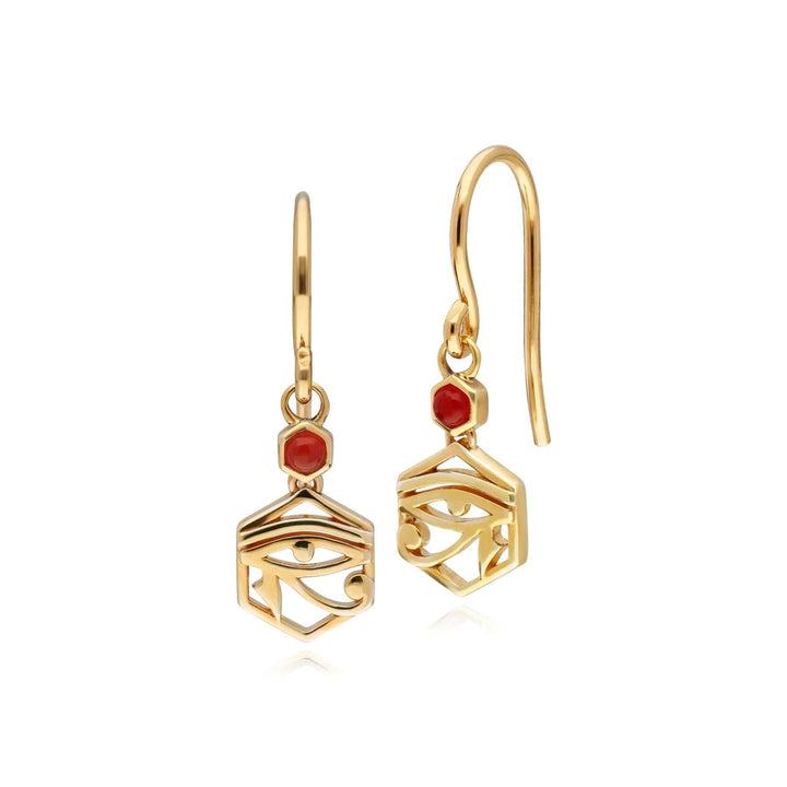 133E4108019 ECFEW™ Carnelian Eye of Ra Drop Earrings In 9ct Yellow Gold 1