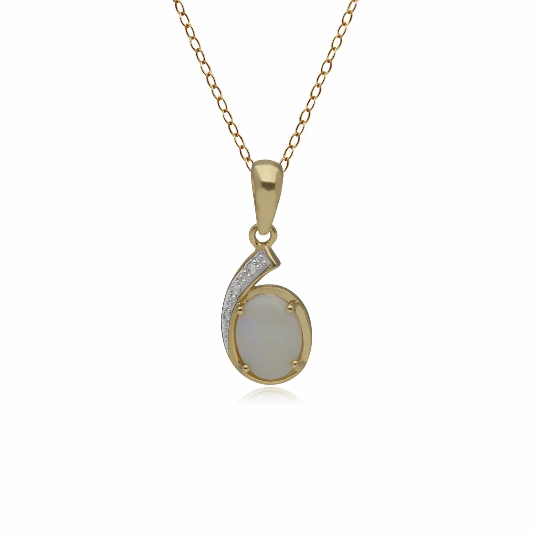 9ct Yellow Gold Classic Opal Pendant with Diamond on 45cm Chain