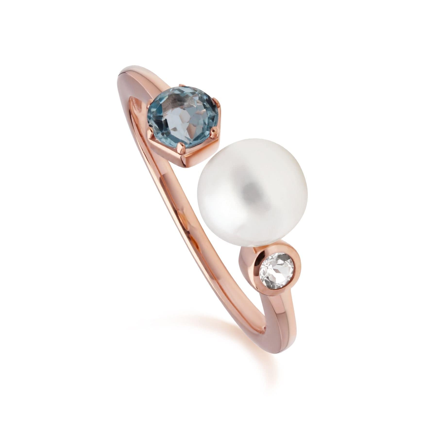 Modern Pearl & Topaz Open Ring in Rose Gold Plated Sterling Silver