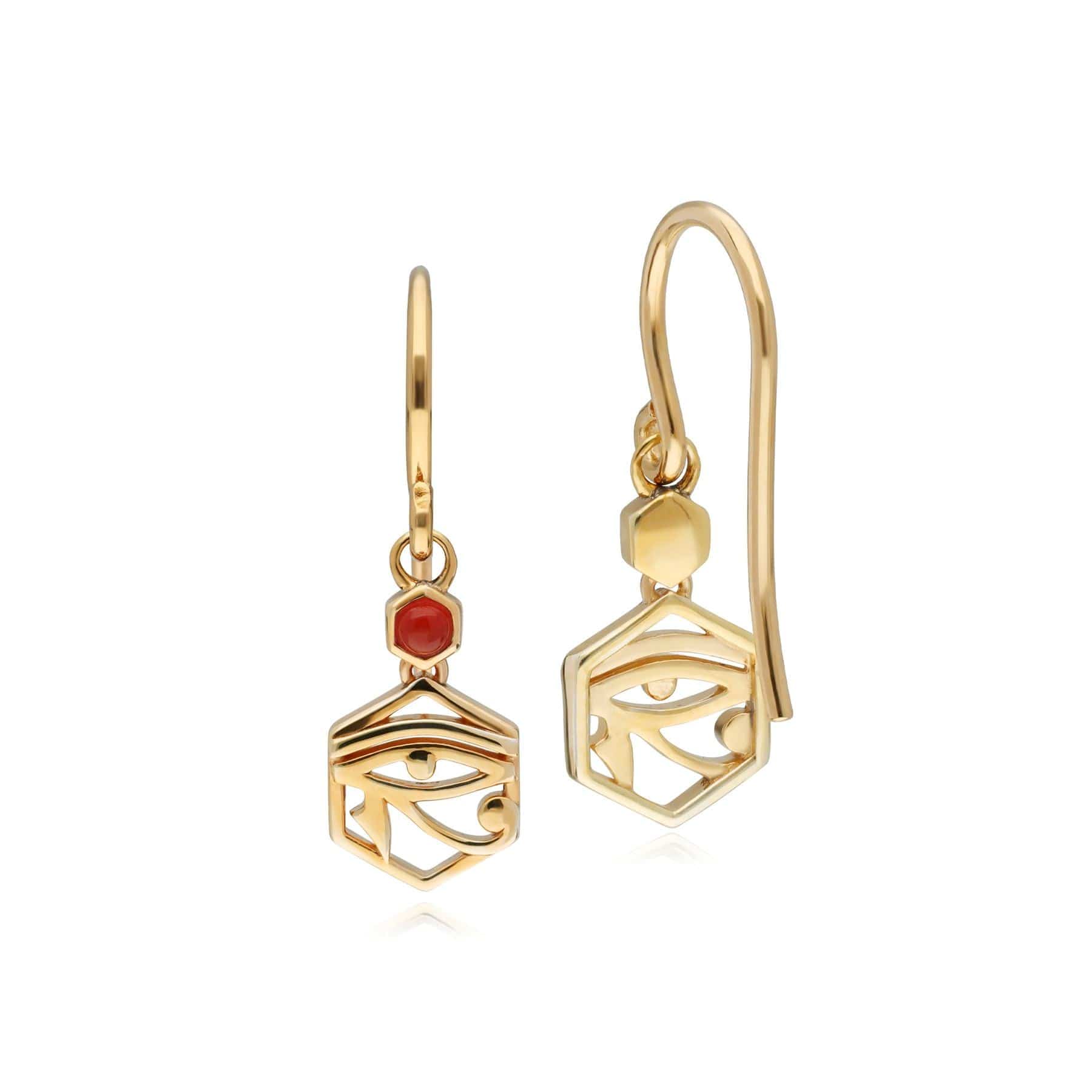 133E4108019 ECFEW™ Carnelian Eye of Ra Drop Earrings In 9ct Yellow Gold 3