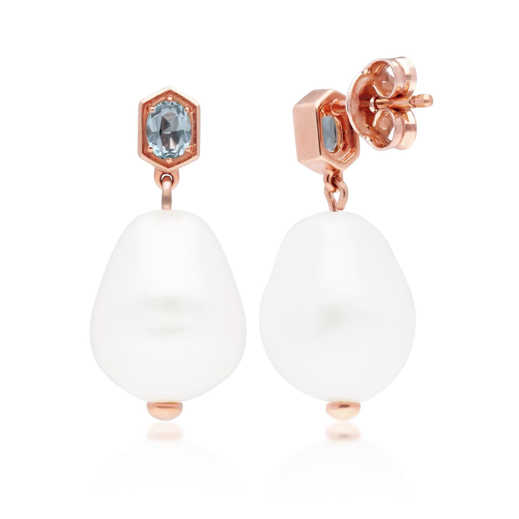 270E030506925 Modern Baroque Pearl & Topaz Drop Earrings in Rose Gold Silver 3