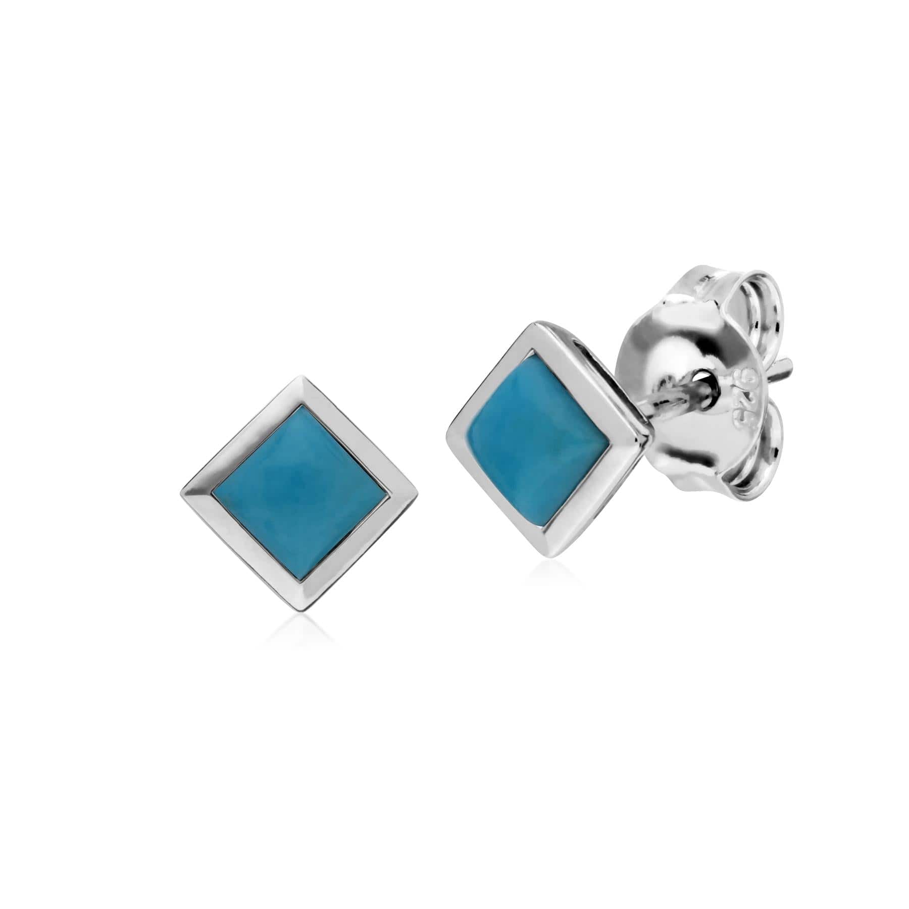 270E025601925 Classic Square Turquoise Bezel Stud Earrings in 925 Sterling Silver 1