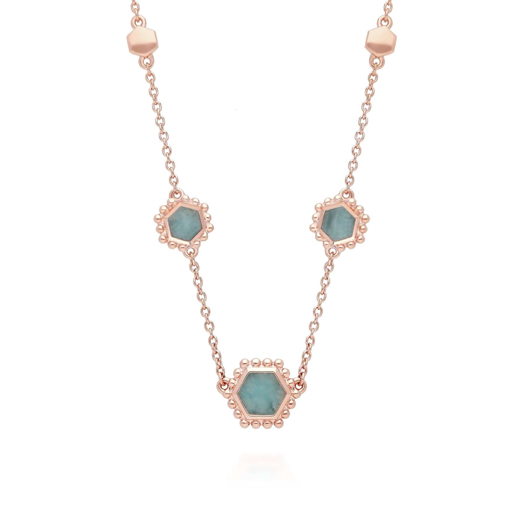 Amazonite Flat Slice Hex Chain Necklace in Rose Gold Plated Sterling Silver