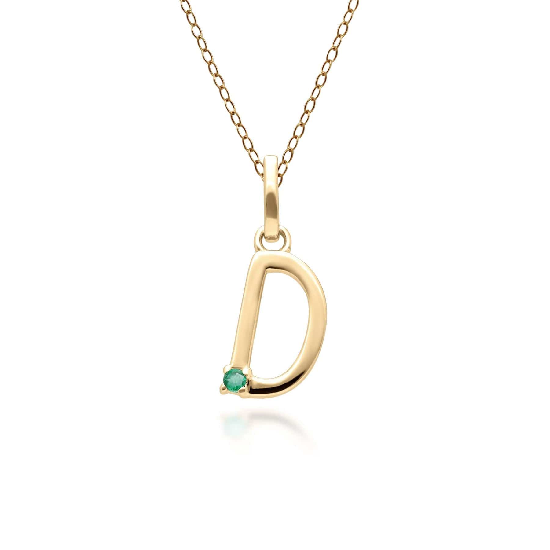 Initial Emerald Letter Necklace In 9ct Yellow Gold - Gemondo