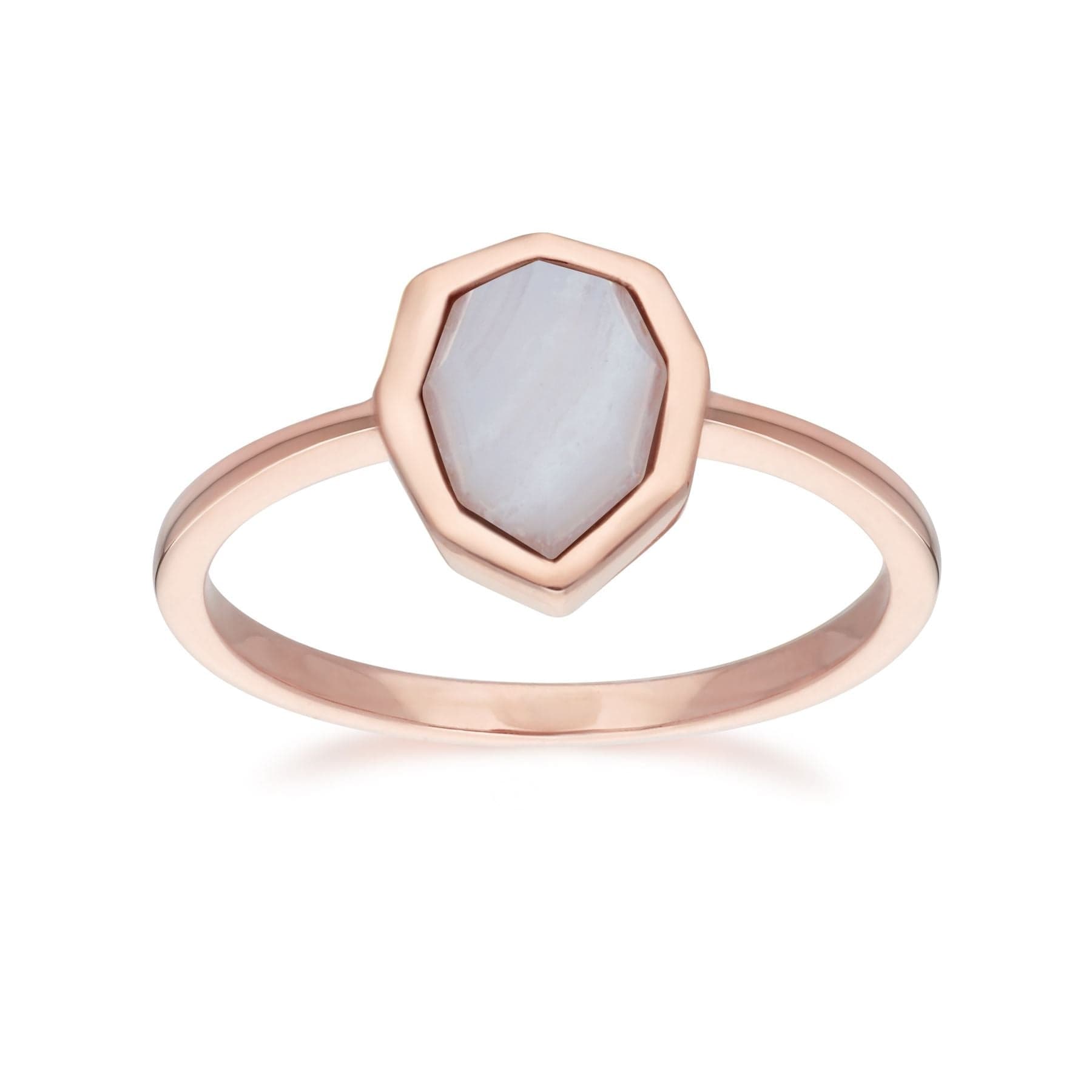 Irregular B Gem Blue Lace Agate Ring in Rose Gold Plated Sterling Silver Front