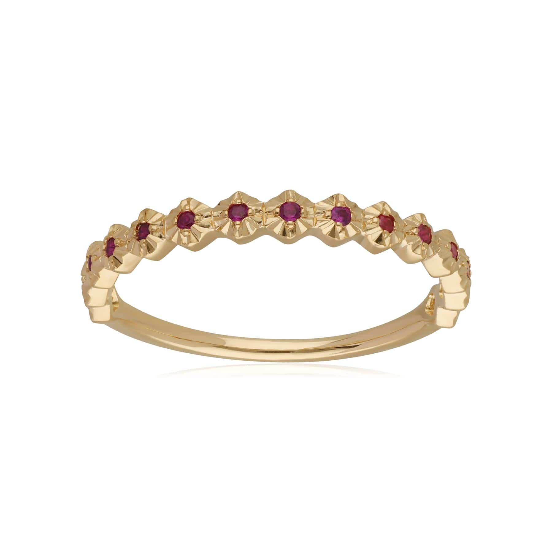 Half Eternity Ruby Band Ring In 9ct Yellow Gold - Gemondo