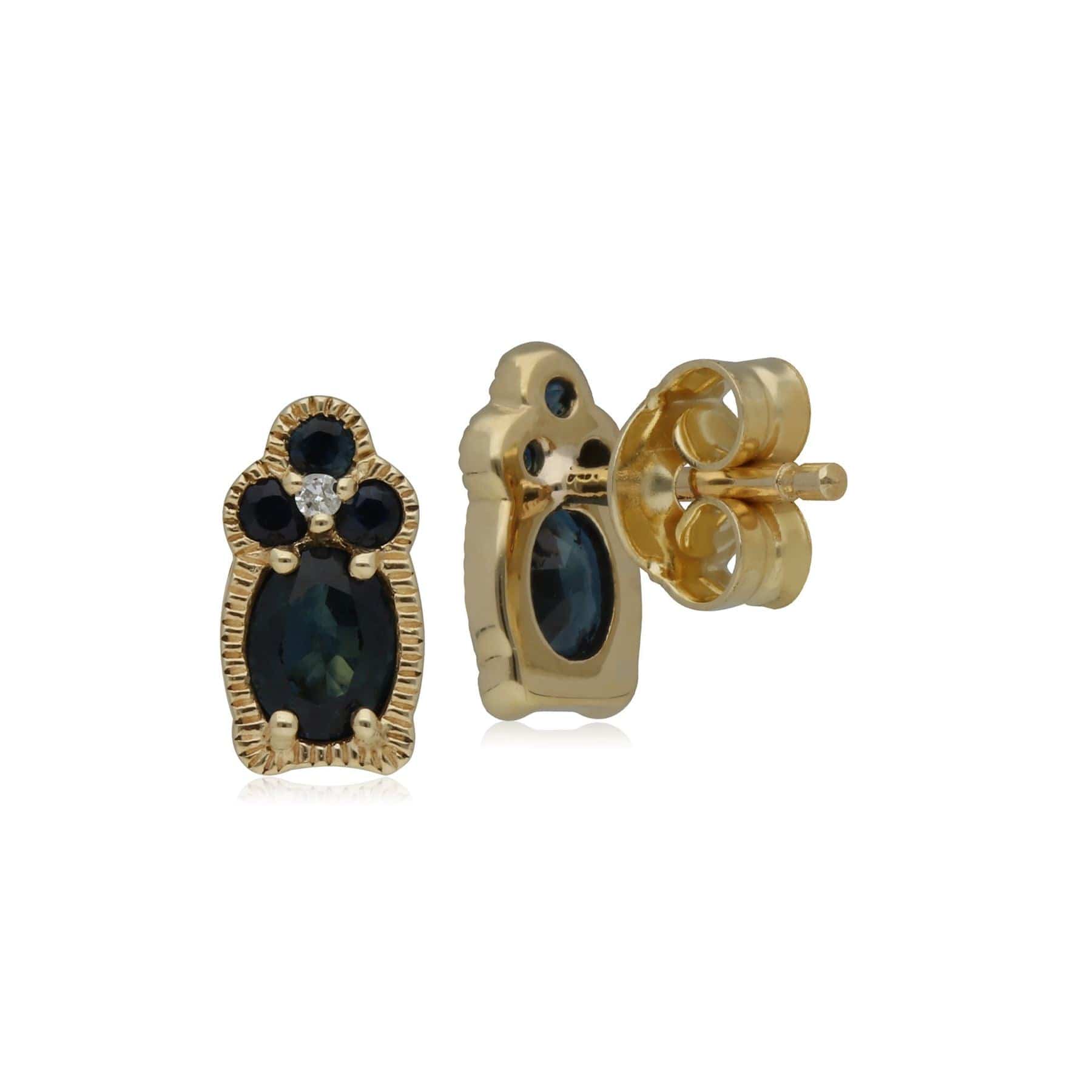 Classic Sapphire & Diamond Stud Earrings in 9ct Yellow Gold - Gemondo