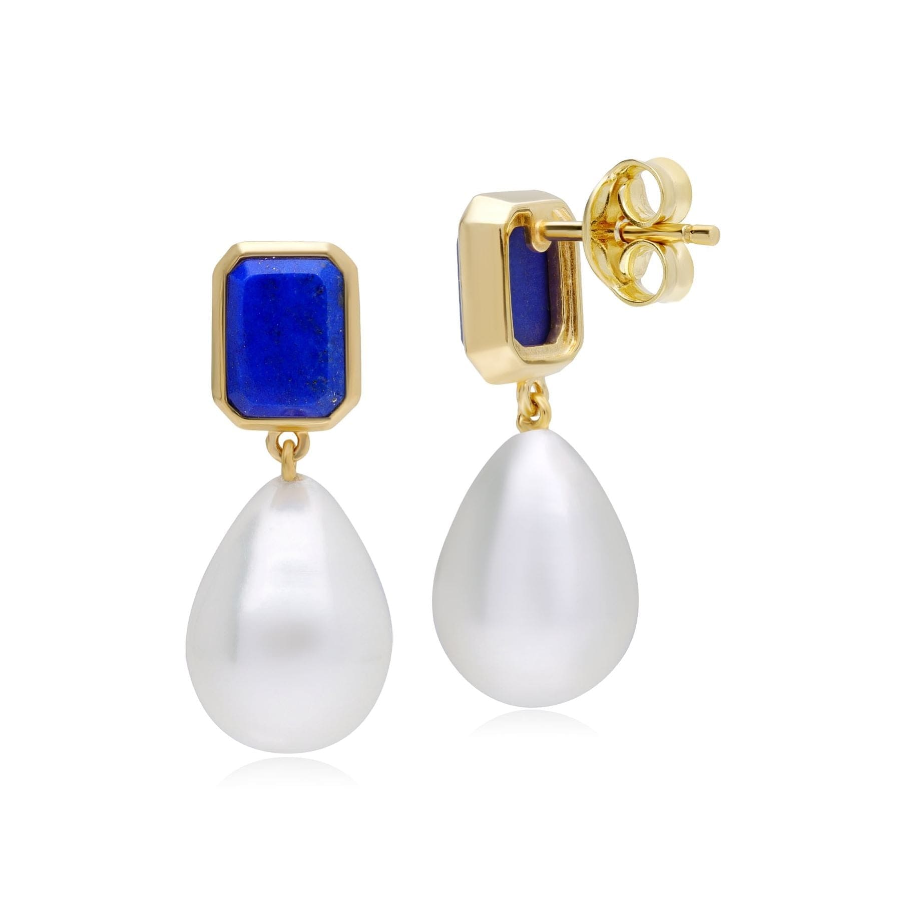 270E034601925 ECFEW™ Unifier Lapis Lazuli & Pearl Drop Earrings In Sterling Silver 3