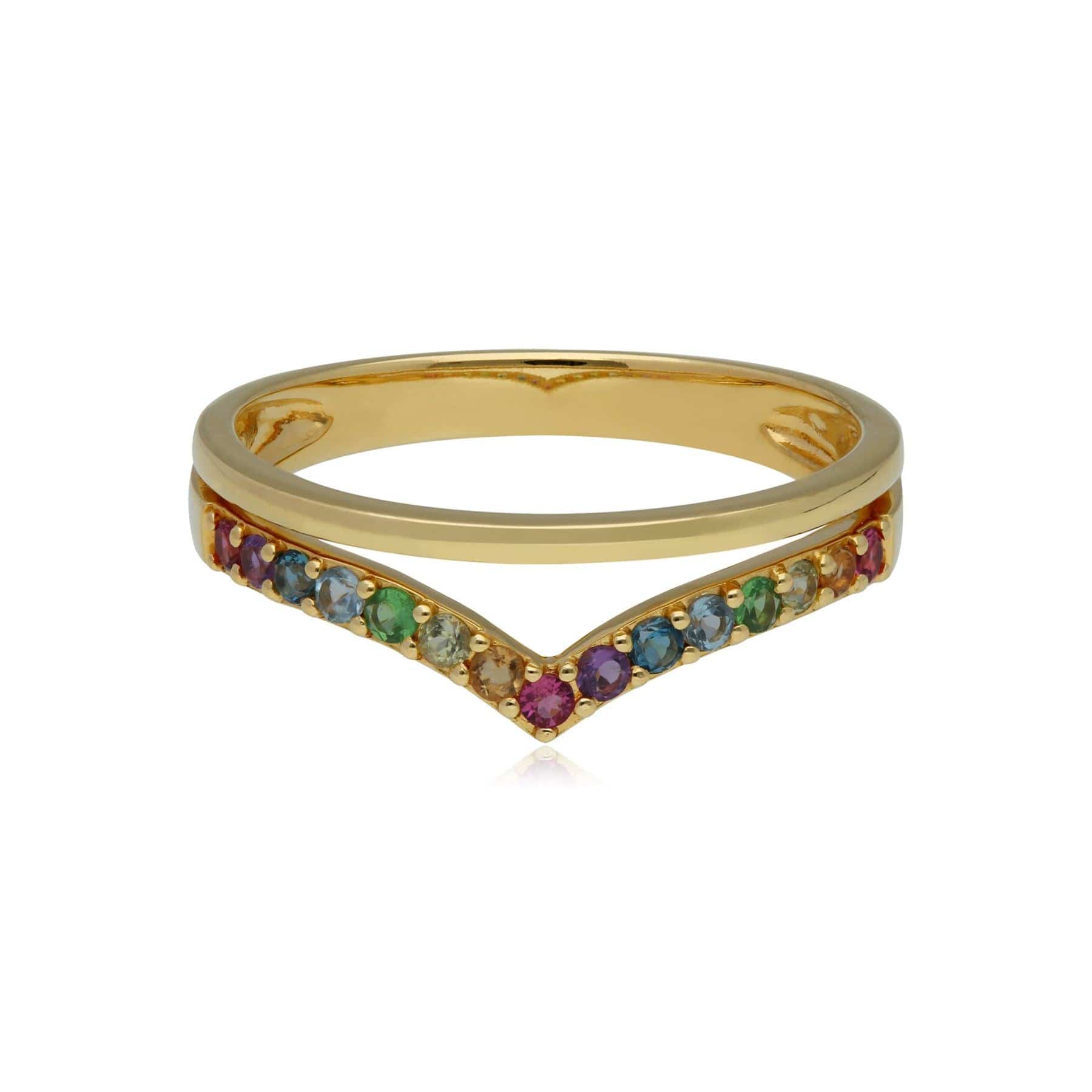 Rainbow Wishbone Style Ring in Gold Plated Sterling Silver