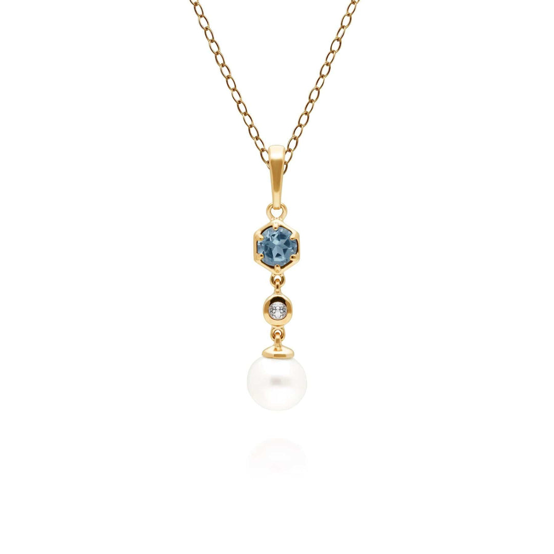 270P030110925 Modern Pearl & Topaz Drop Pendant in Gold Plated Silver 1