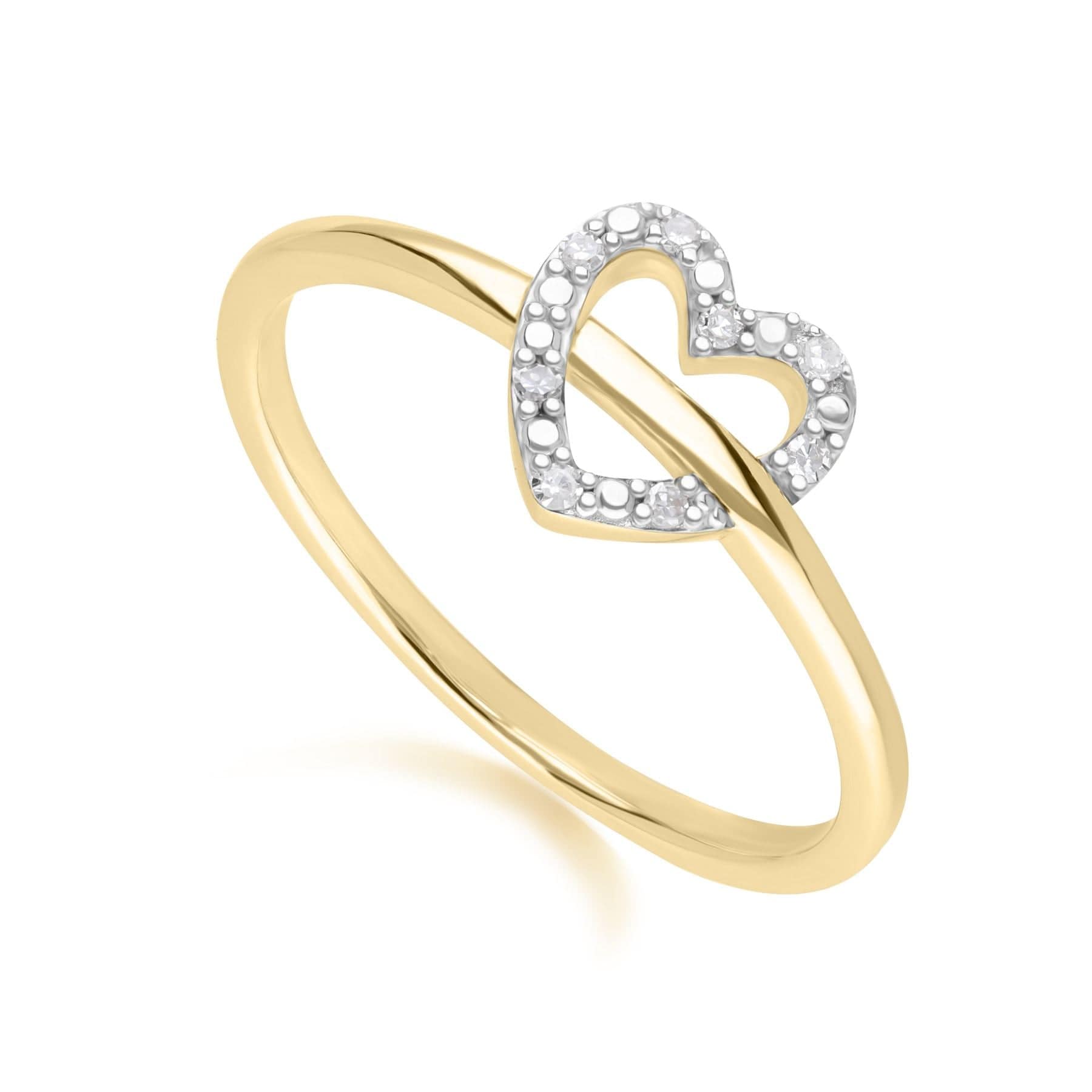 Diamond Love Heart Ring in 9ct Yellow Gold - Gemondo
