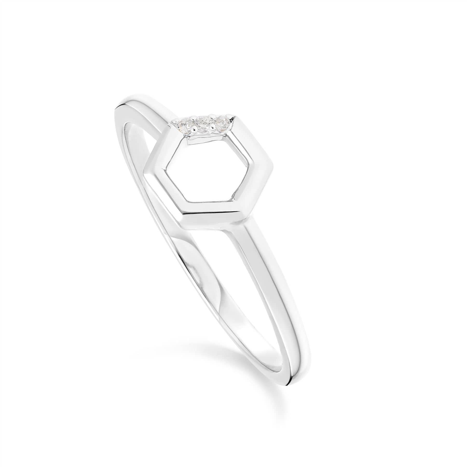 Diamond Pave Hexagon Ring in 9ct White Gold