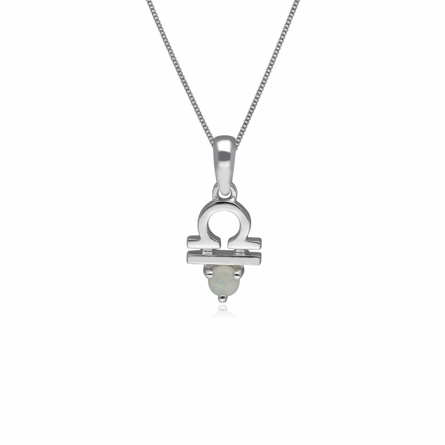 9ct White Gold Opal Libra Zodiac Necklace 
