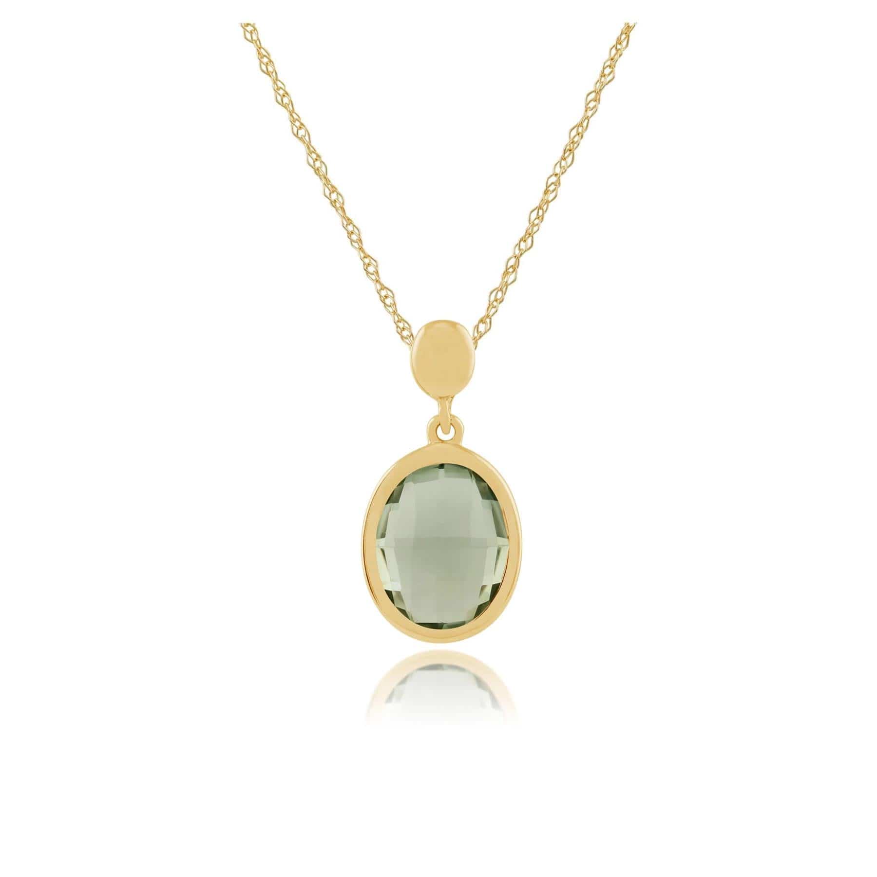 135P1474039 Oval Mint Green Checkerboard Quartz 9ct Yellow Gold Pendant on Chain 1