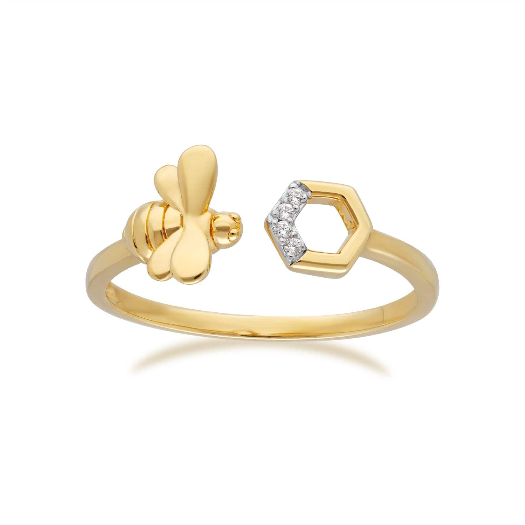 Yellow Gold Diamond Bee Open Ring