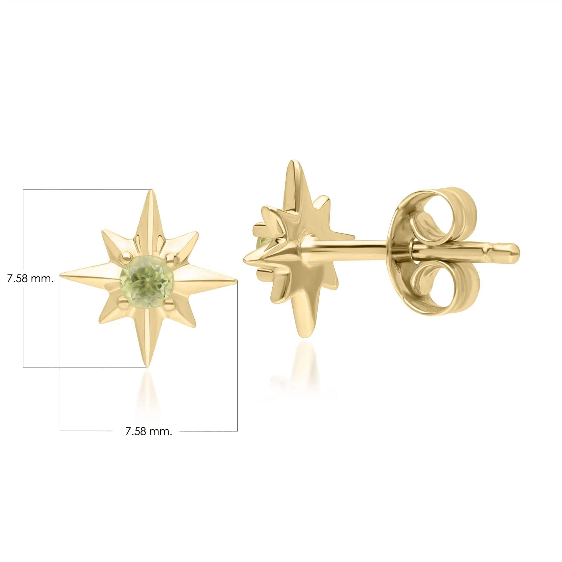 135E1821049 Night Sky Peridot Star Stud Earrings in 9ct Yellow Gold Dimensions