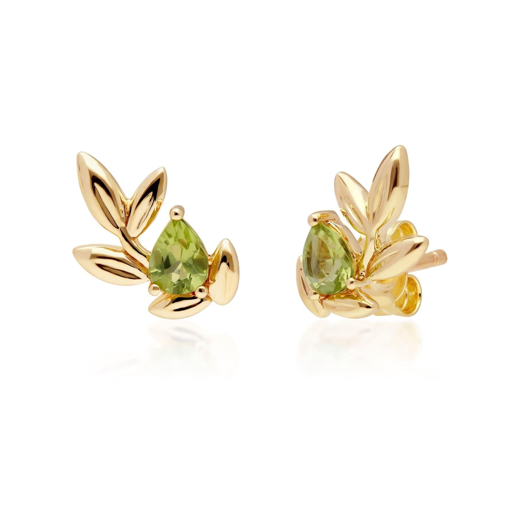 O Leaf Peridot Bracelet & Stud Earring Set in 9ct Yellow Gold - Gemondo