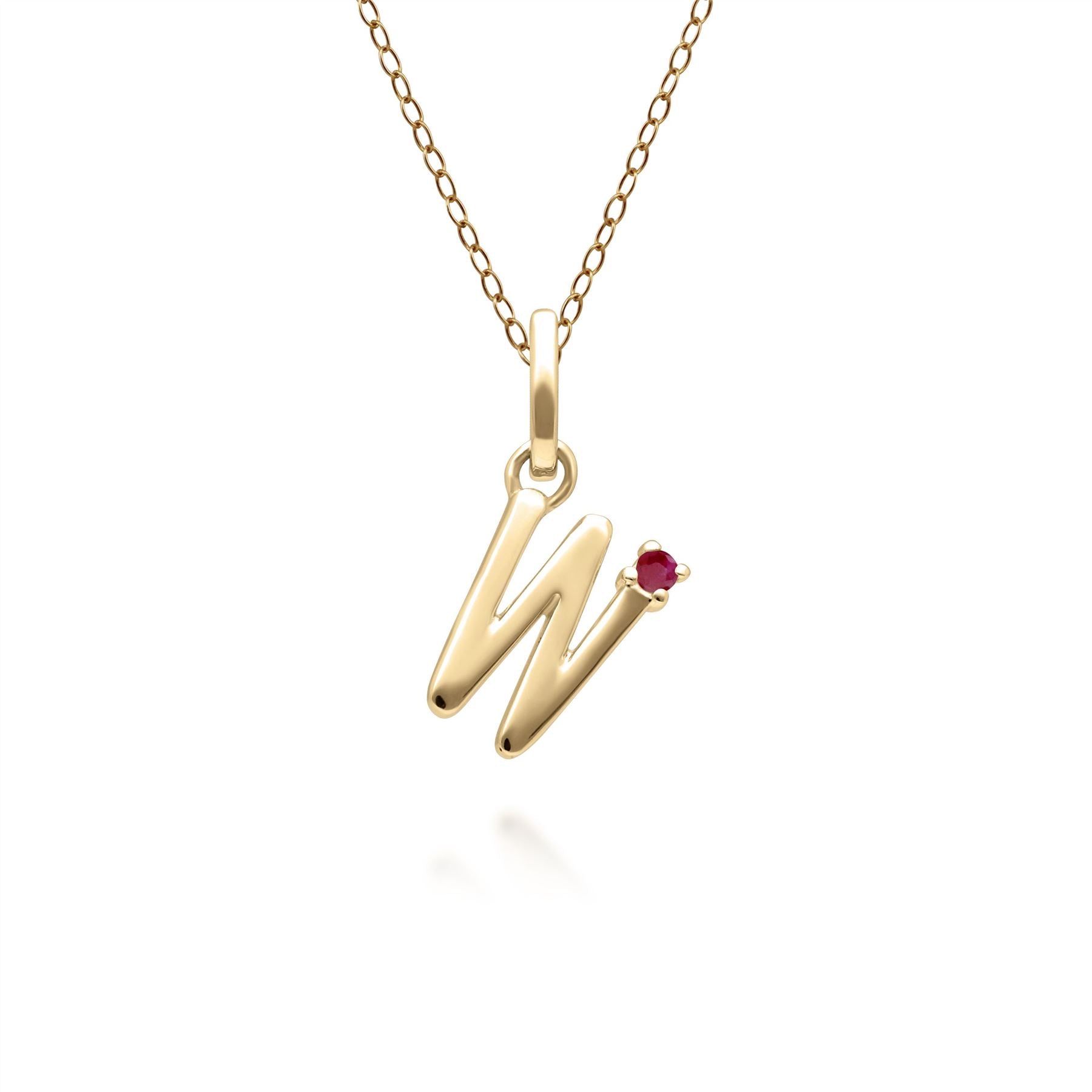 Initial Ruby Letter Necklace In 9ct Yellow Gold - Gemondo