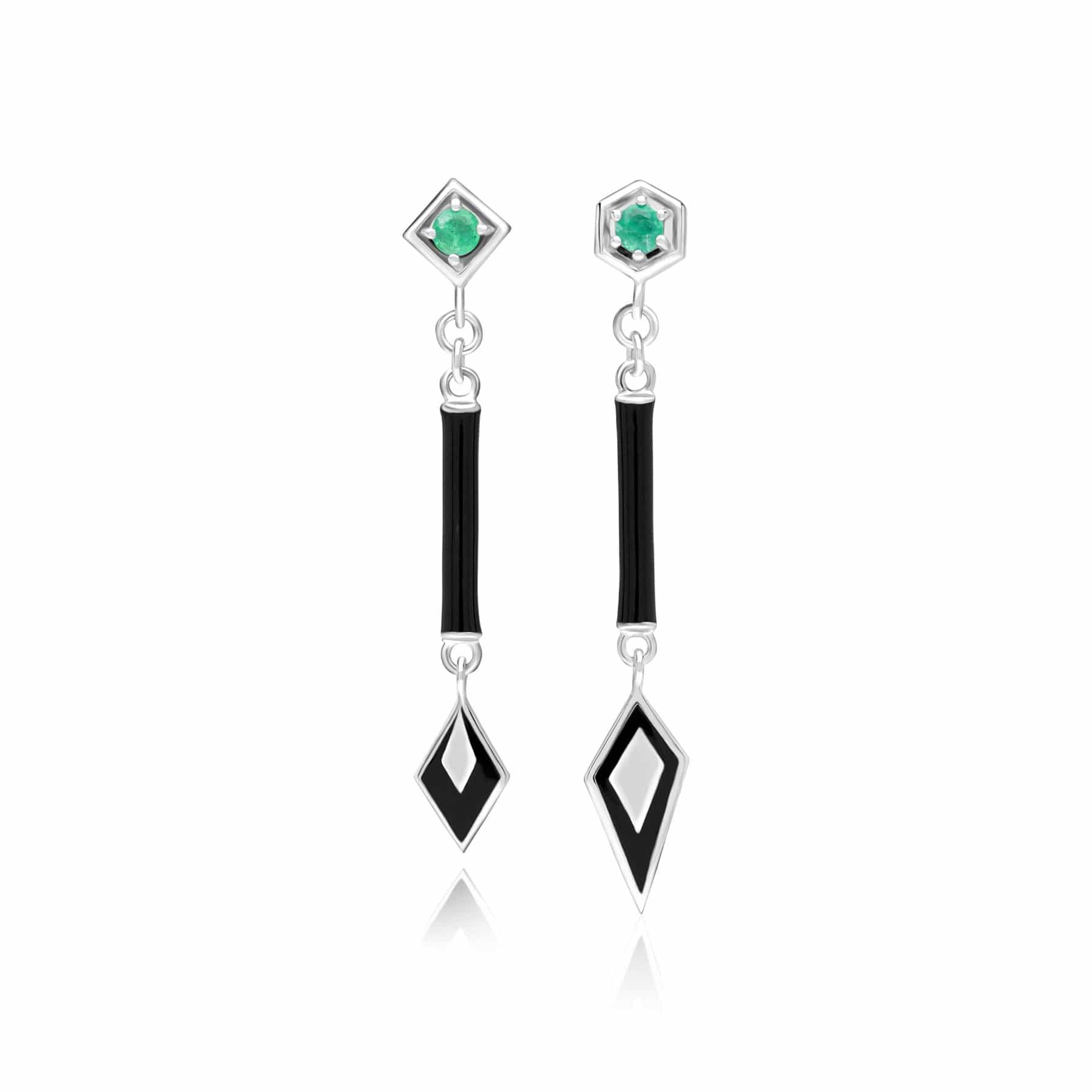 Gemondo Grand Deco Asymmetrical Emerald Drop Earrings in 9ct White Gold