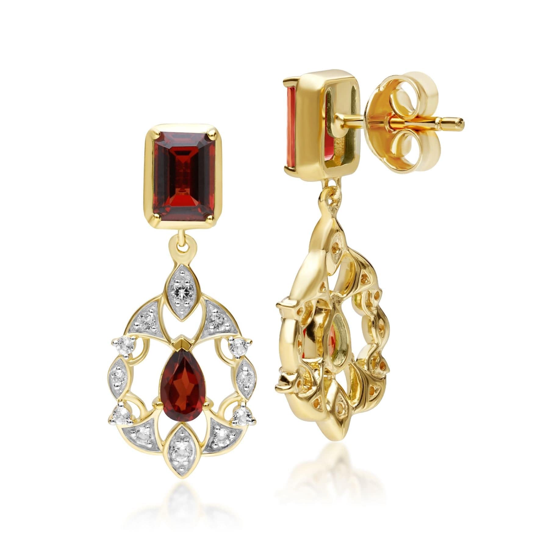 ECFEW™ 'The Creator' Garnet & Topaz Floral Drop Earrings Back