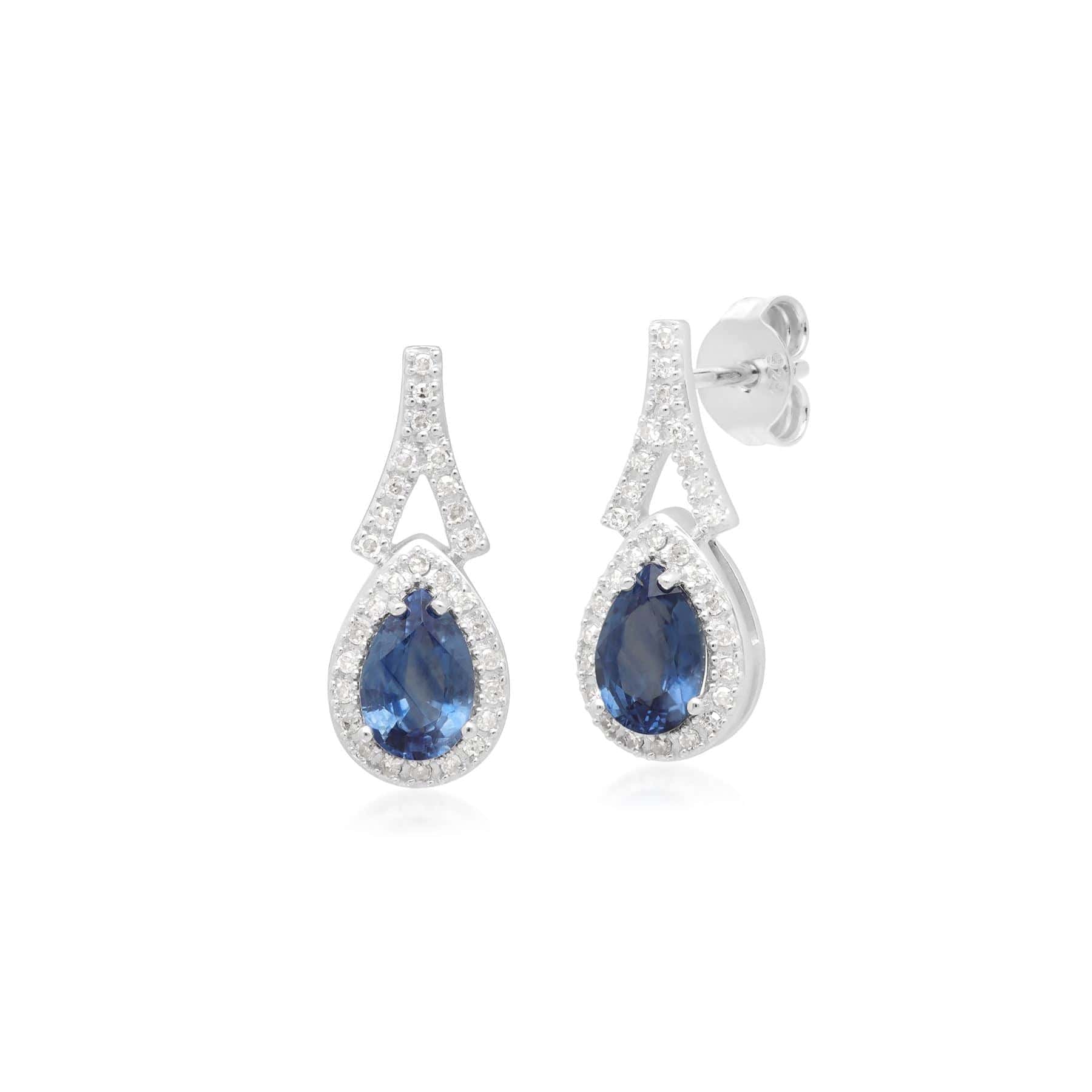 Teardrop Luxe Blue Sapphire & Diamond Drop Earrings in 9ct White Gold